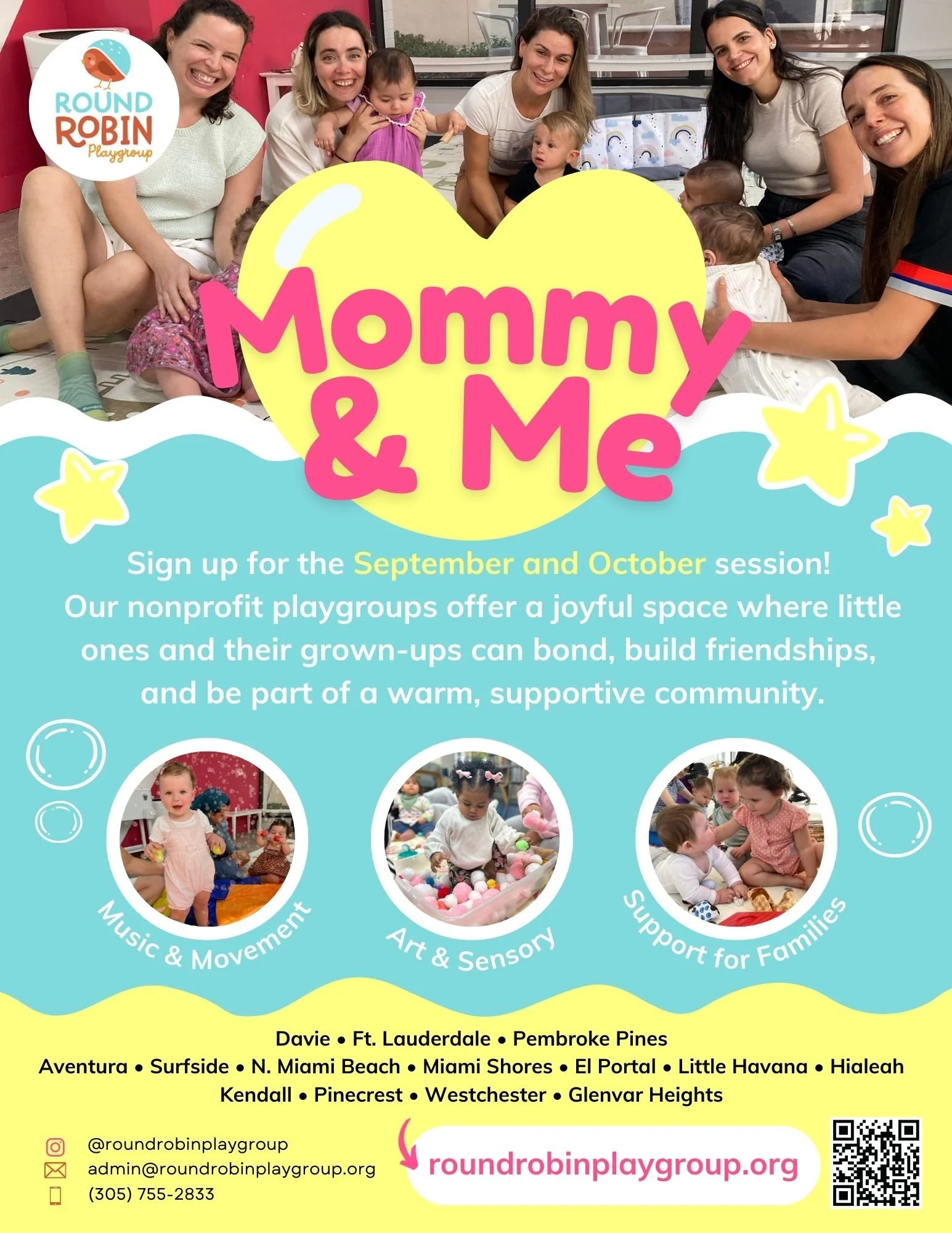 Welcome Back! Mommy & Me Classes Are Here for September and October in Miami and Broward Fall is almost here and it is the perfect time to reconnect, learn, and have fun with your little one. Round Robin Playgroup is excited to welco