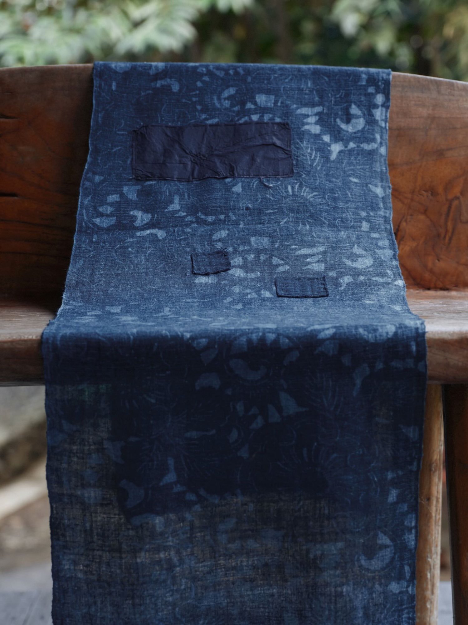 Meiji Antique Katazome Textile possibly from kimono, mended using sachiko technique.