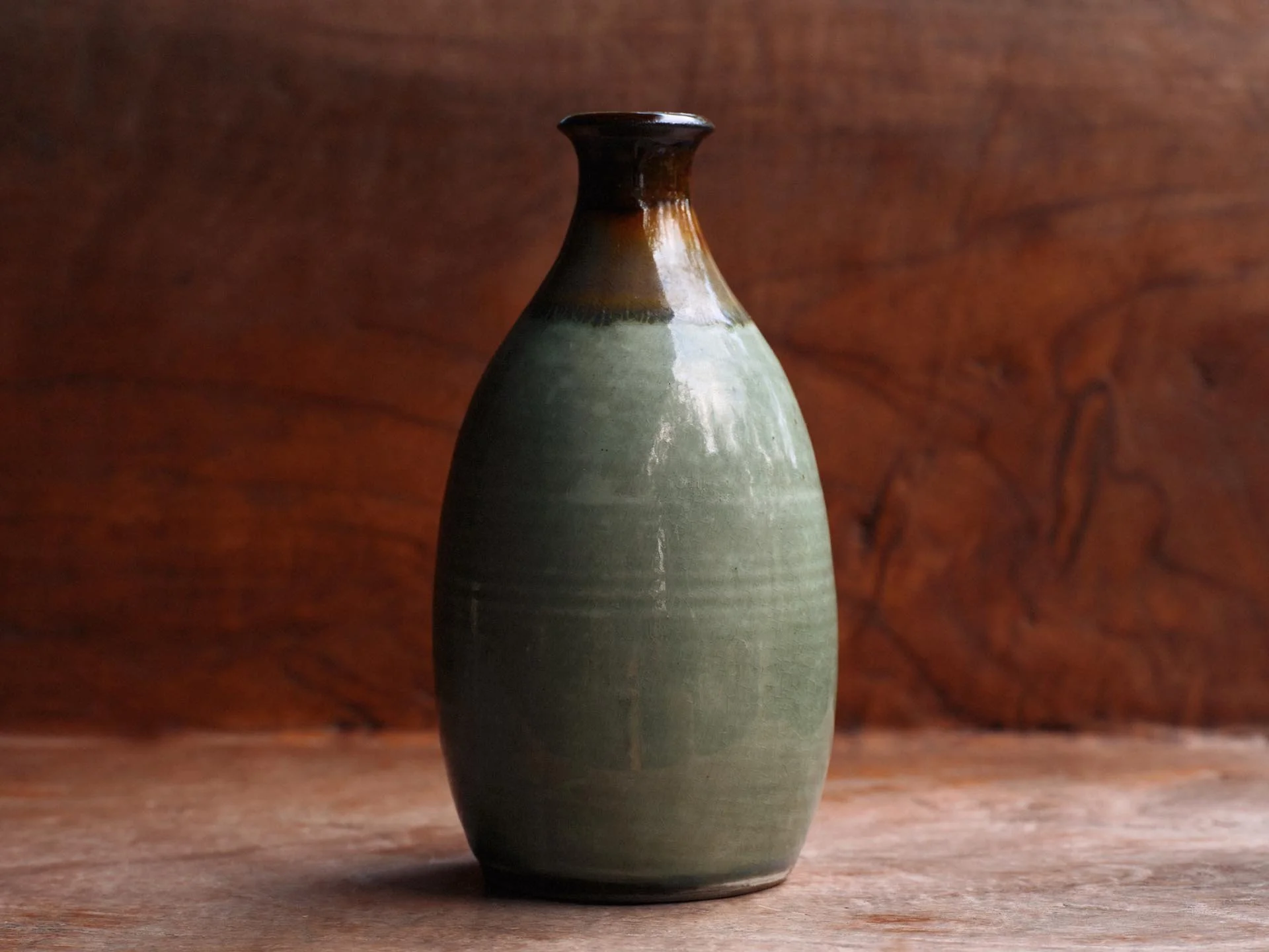 maison tombo green glazed botlle from Onta village, Japan