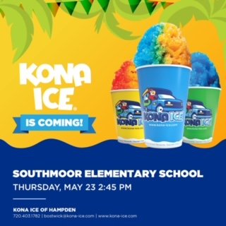 The Kona Ice Truck is coming to Southmoor! 🎉

🍧 Cool off with a delicious treat after school tomorrow Thursday, May 23rd. Bring your friends and family to enjoy some refreshing shaved ice and a fun way to wrap up the school day!

See you there! 🌈?
