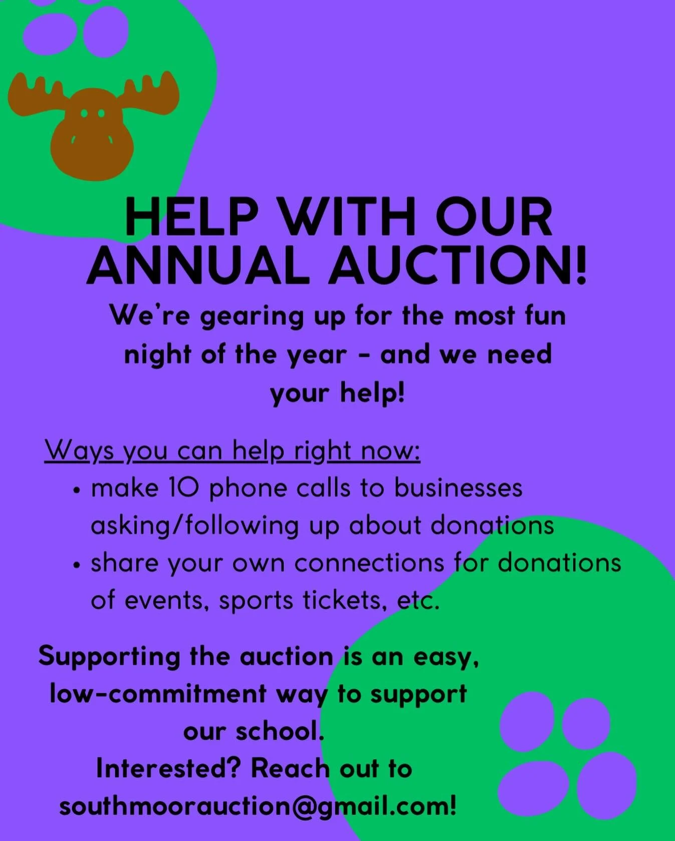 Prep for the annual auction is already well underway, and we need YOUR support to make it a success! 

Ways you can help right now:
📱make 10 phone calls to businesses asking/following up about donations (we have a list to work off of, so it&rsquo;s 