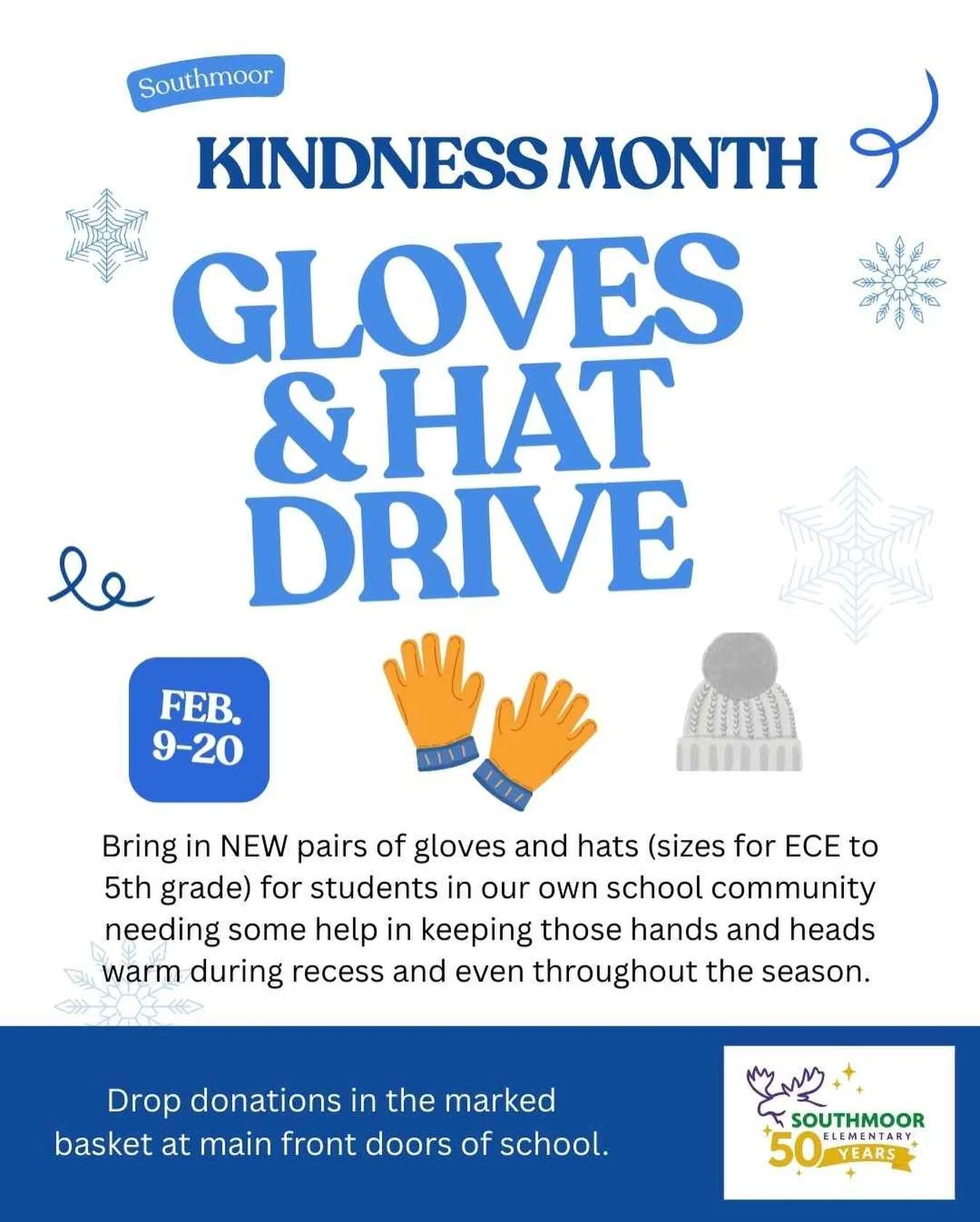 February is Kindness Month, and in addition to all of the ways we&rsquo;re already showing compassion and kindness, we&rsquo;re also holding a Hat and Glove Drive now until High Five Friday (2/20)! 🧤❄️

The weather has been unseasonably warm lately,