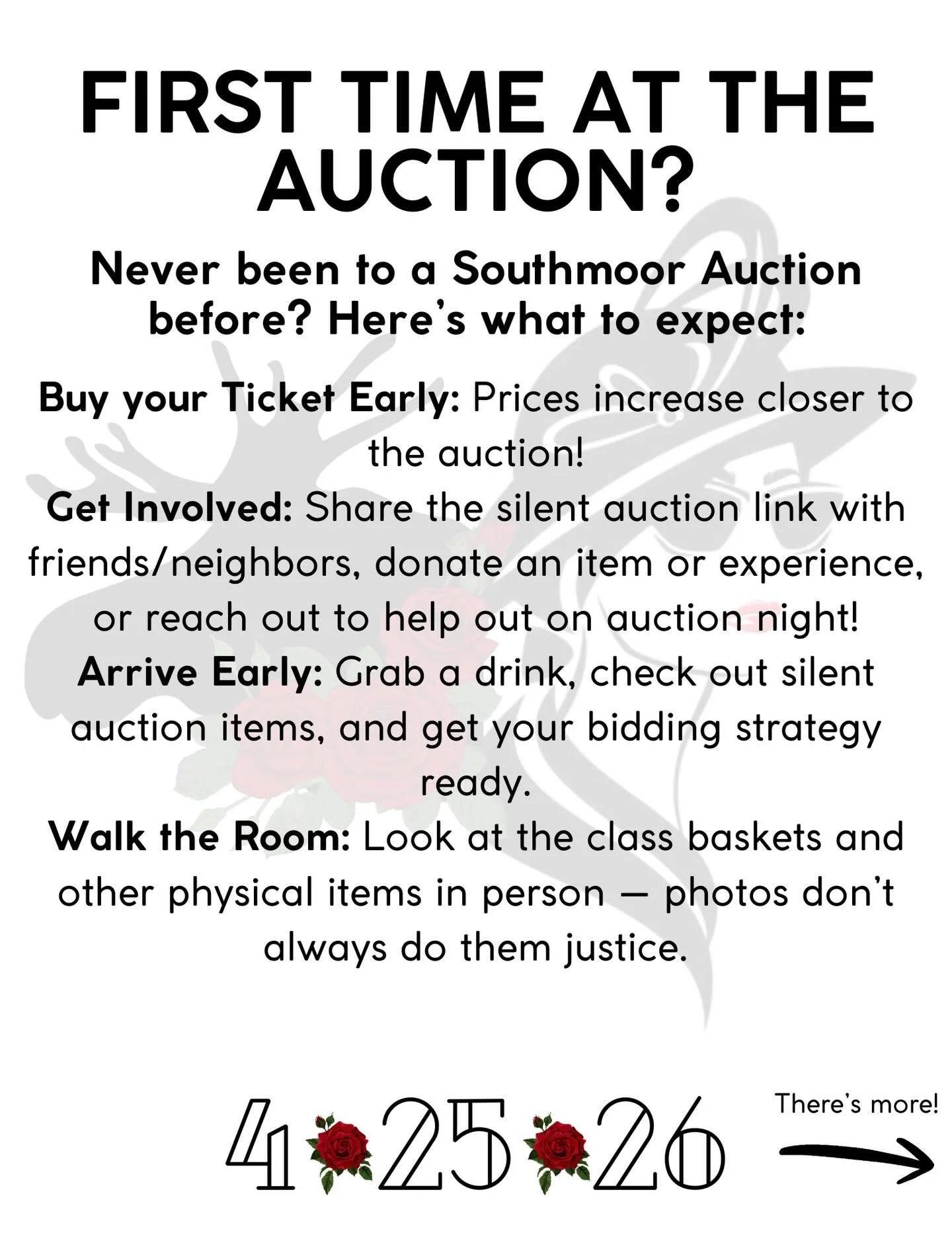 The annual Southmoor Auction is coming! Never been before? Here&rsquo;s what to expect:

🎟️ Buy your Ticket Early
Prices increase closer to the auction!

🙌 Get&nbsp;Involved
Share the silent auction link with friends and neighbors, donate an item o