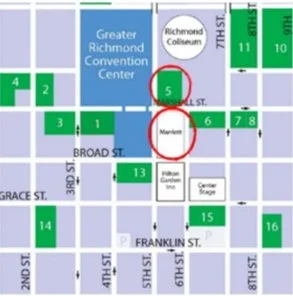 Map of public parking location in downtown Richmond