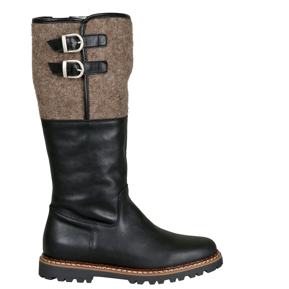 AMMANN WENGEN - Black Leather & Wool Tessuto