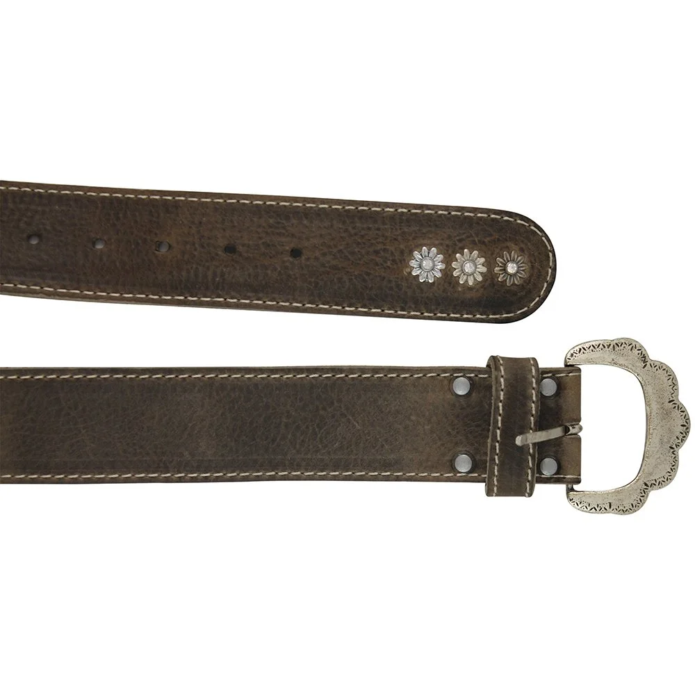 Sima of Austria Collection - Dark Brown Distressed Leather with Antiqued Buckle with 3 Crystal Flowers