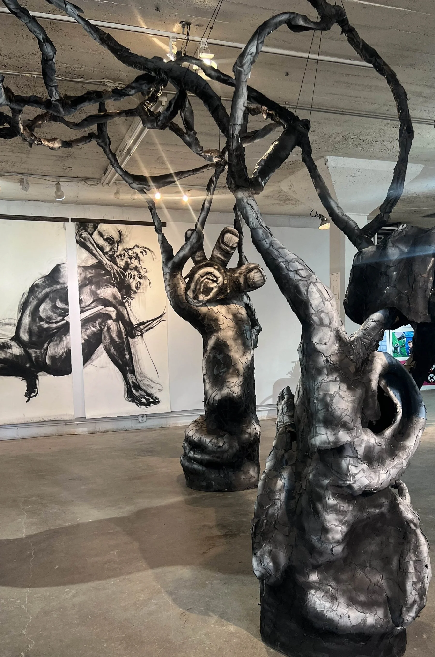 Utilizing sculpture and large-scale drawing, this collaborative exhibition explores the body experience, biomorphic forms, and the transient nature of understanding human existence. Tangible Hallucinations delves into the intersection of physicality 