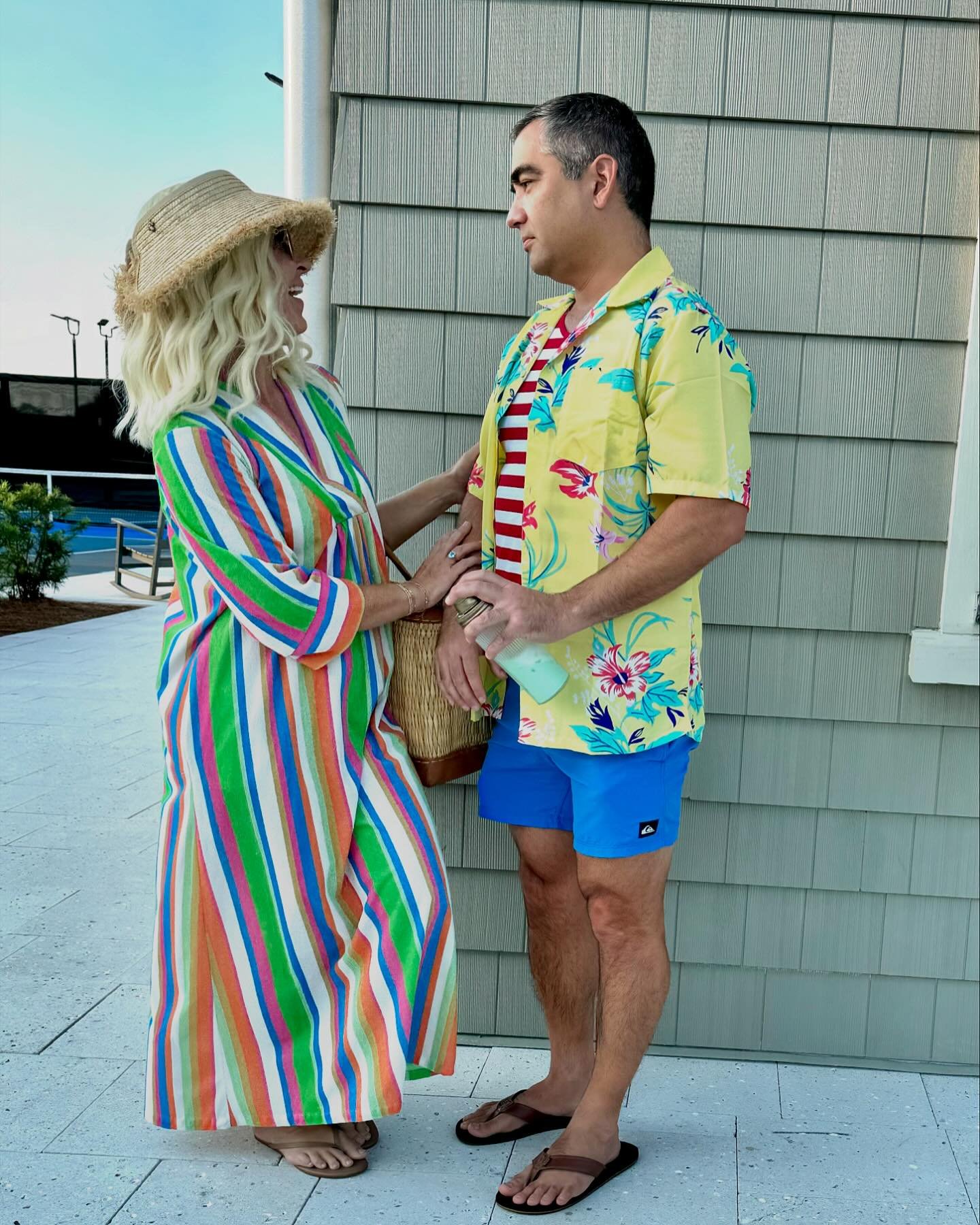 Darlin', I'm parched! Be a doll and whip me up a Grasshopper-extra minty, of course! 🍸💚✅ Adding a touch of Palm Royale @atlanticbeachcc trunk or treat.  I think Randy enjoyed shooting Robert's disdainful looks a little too much 😂 #palmroyalevibes 