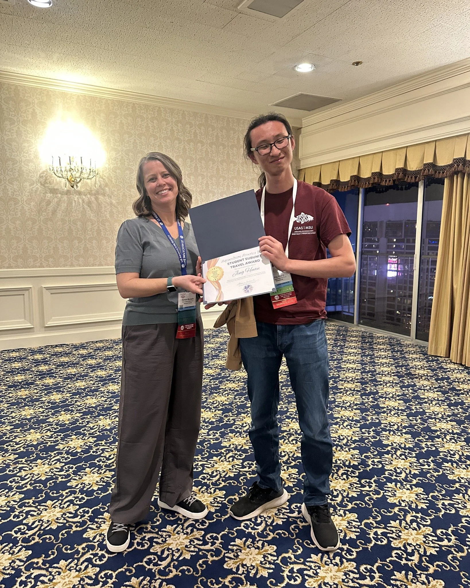 Congratulations Jing Huan on winning a Student Subunit Travel Award at Aquaculture America 2026 in Las Vegas ✨

Representing the USAS Student Subunit at Mississippi State University at Aquaculture America 2026 in Las Vegas, Nevada.