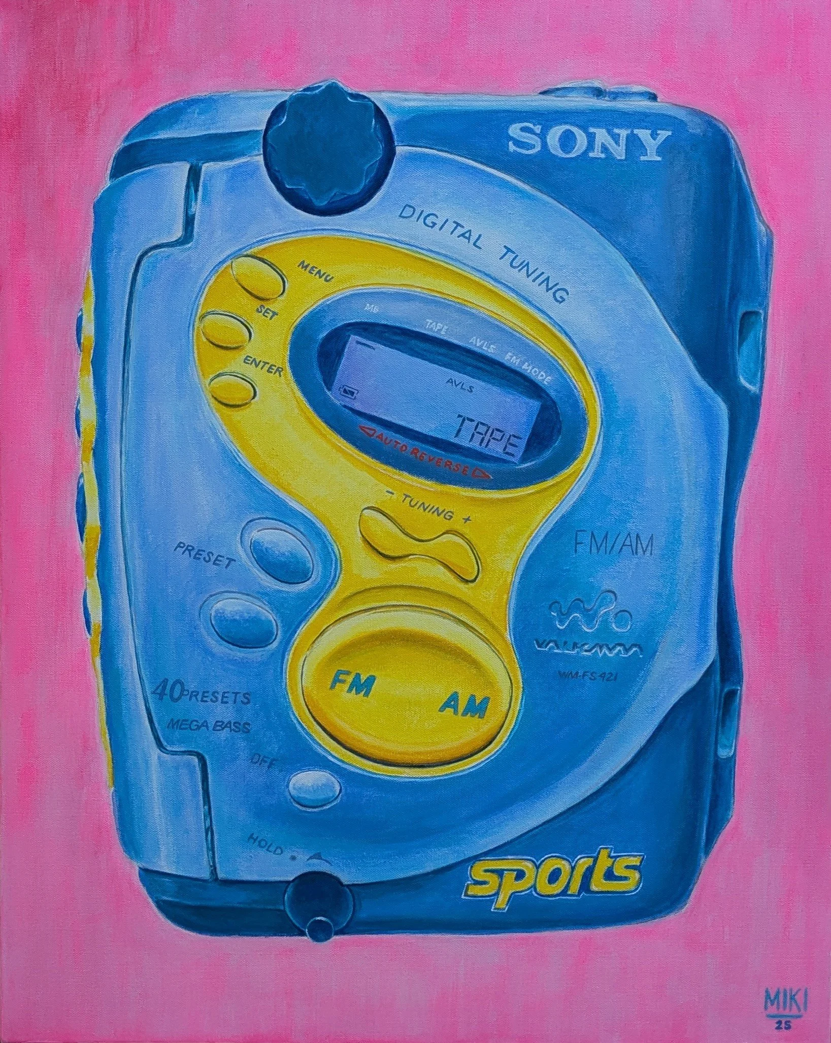 "Sony WM-FS422 Sports", acrylic paint on canvas, 24" x 30", June 2025
