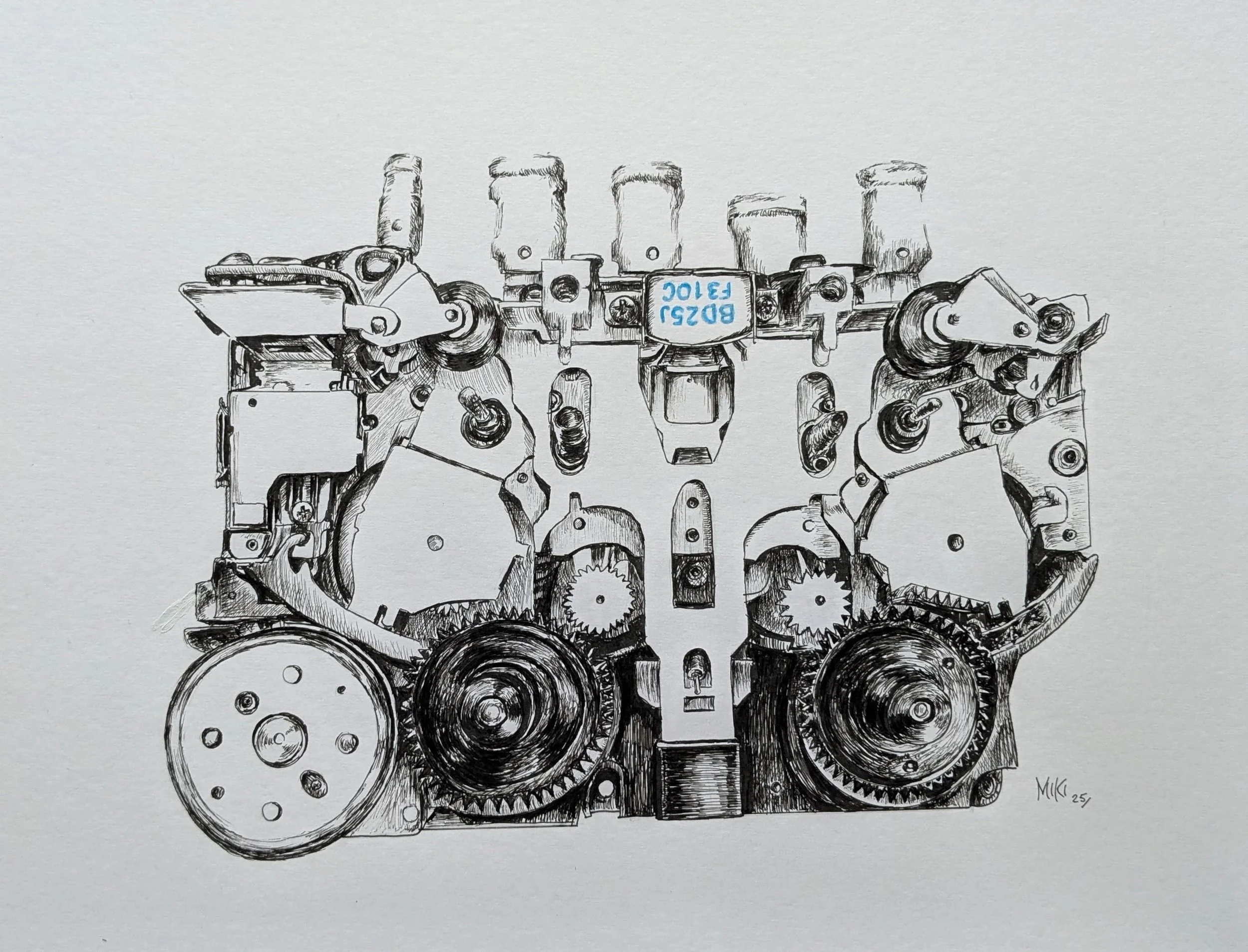 "Walkman Interior", pen, 9" x 12", July 2025