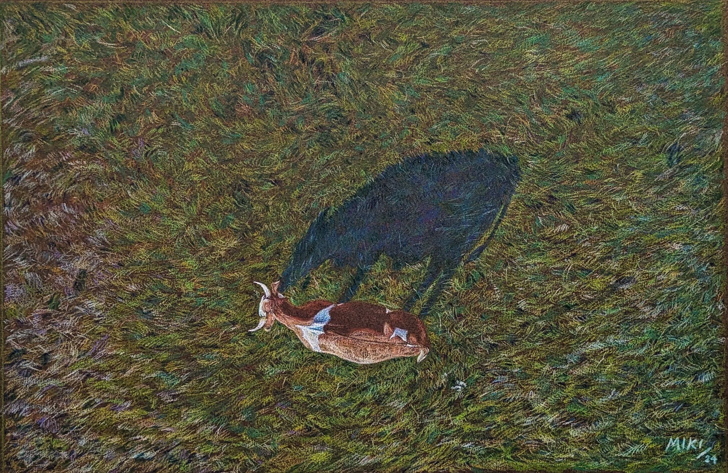 "Skyview Cow", colour pencil, 9 1/2" x 14 1/2", April 2024