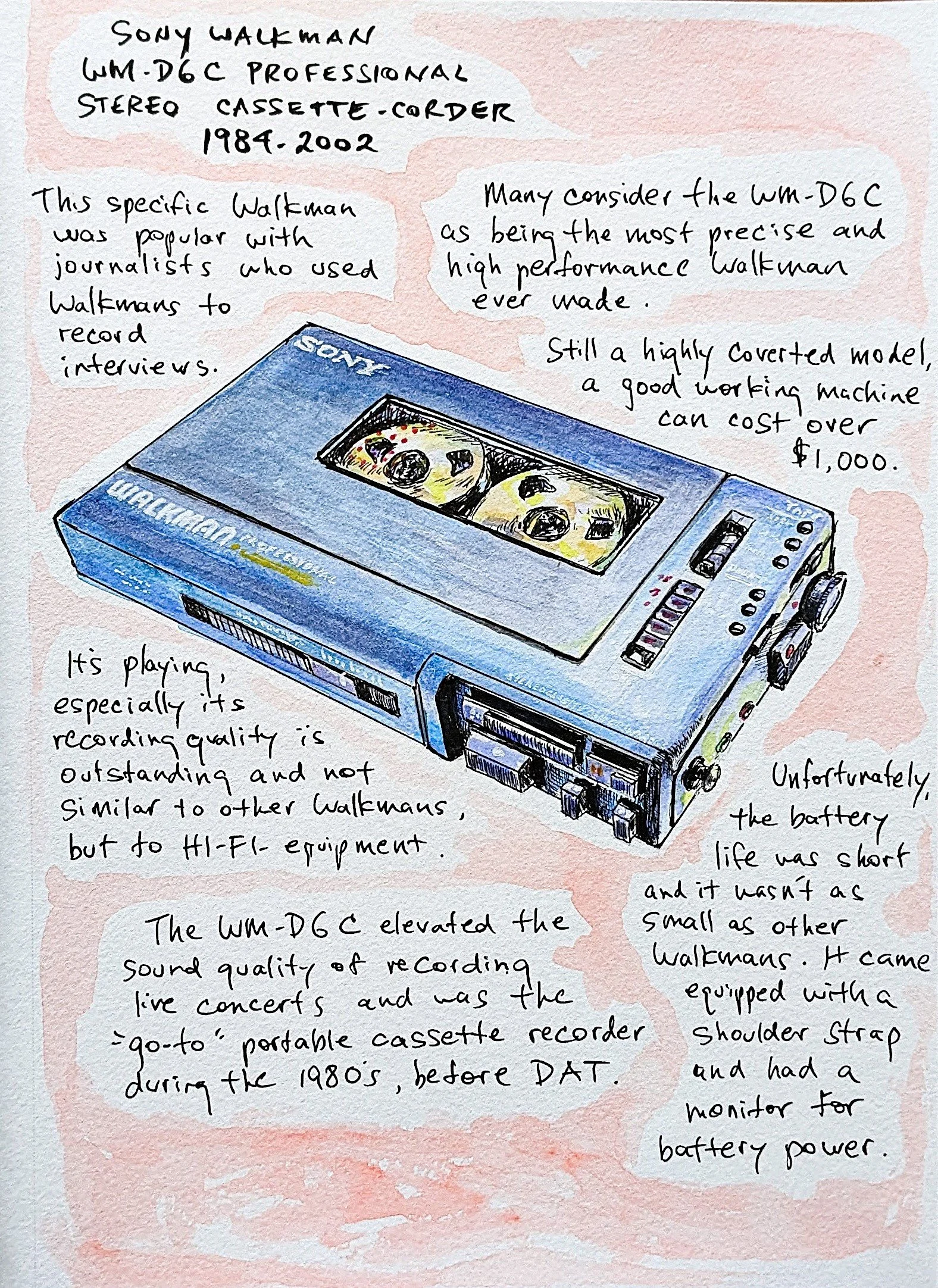 "WM-D6C", pen, colour pencil & watercolour, 7" x 10", September 2024