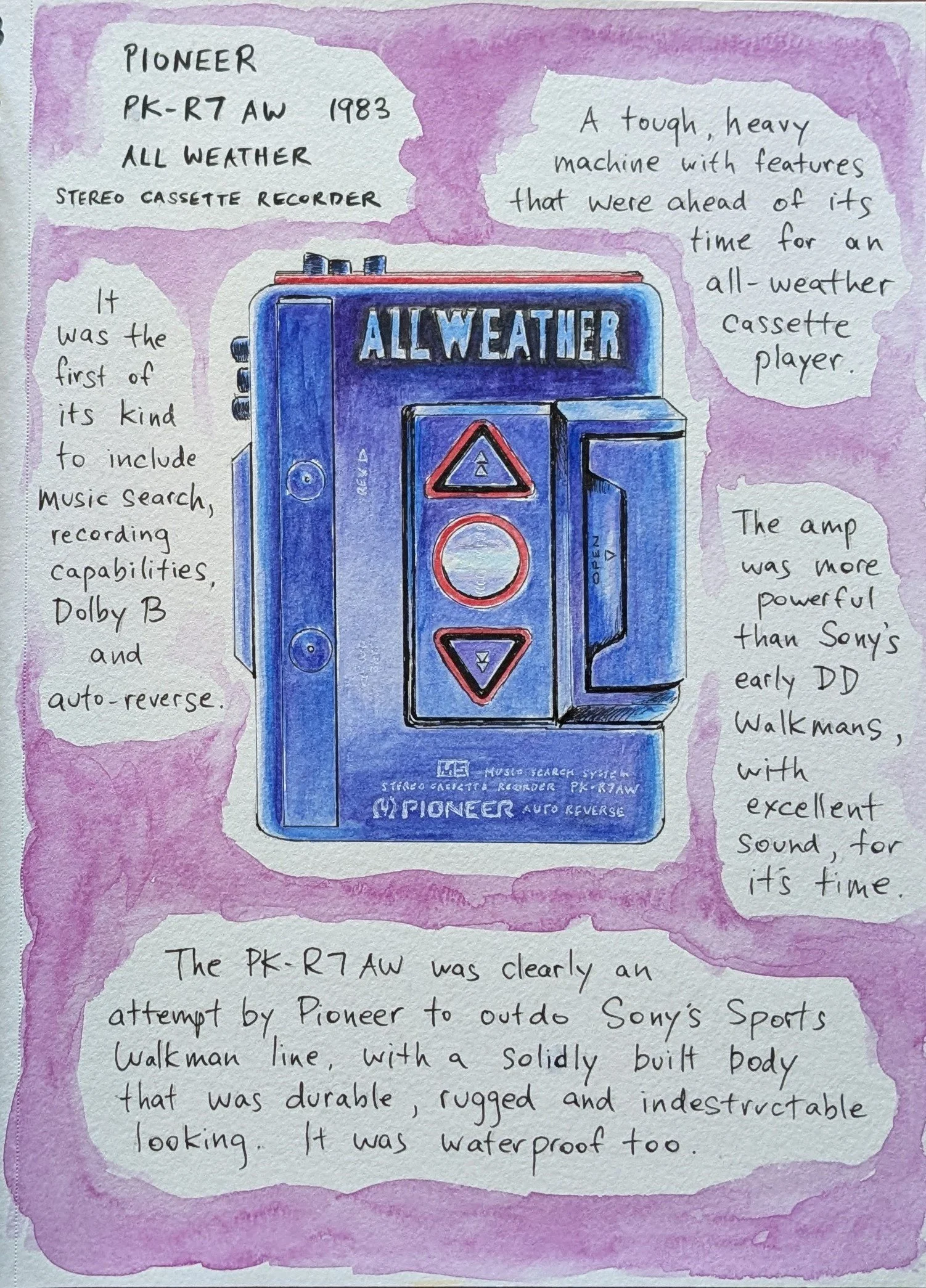 "Pioneer All Weather PK-R7 AW", pen & watercolour, 7" x 10", June 2025
