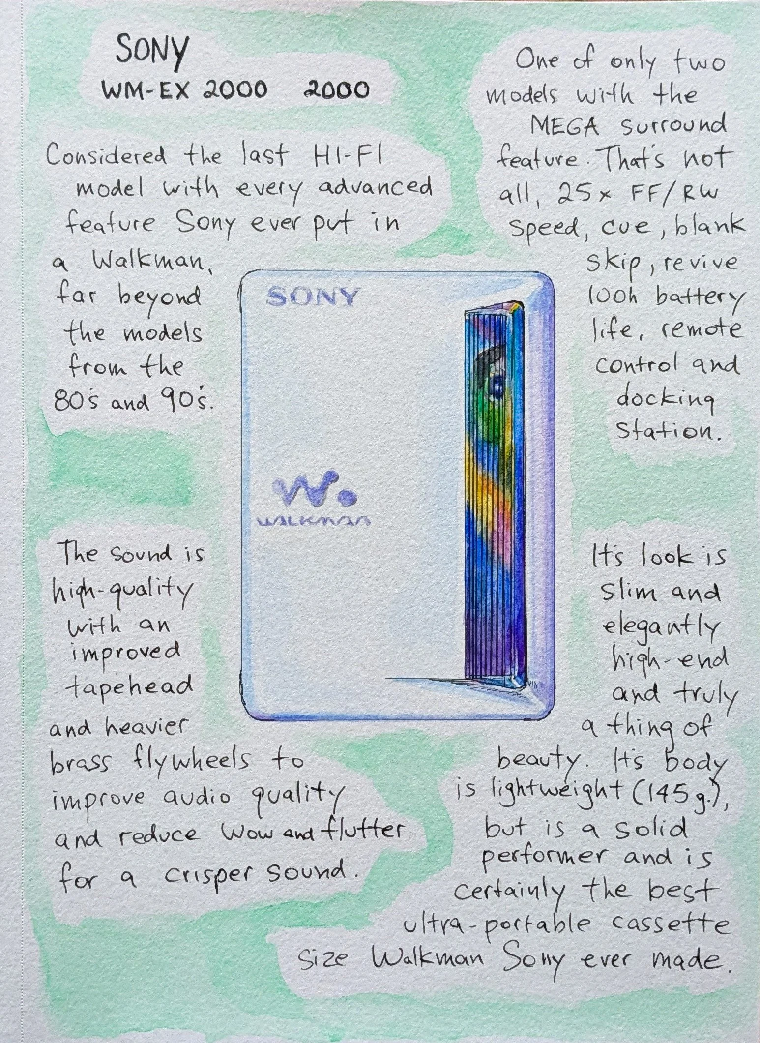 "Sony WM-EX2000", pen & watercolour, 7" x 10", July 2025