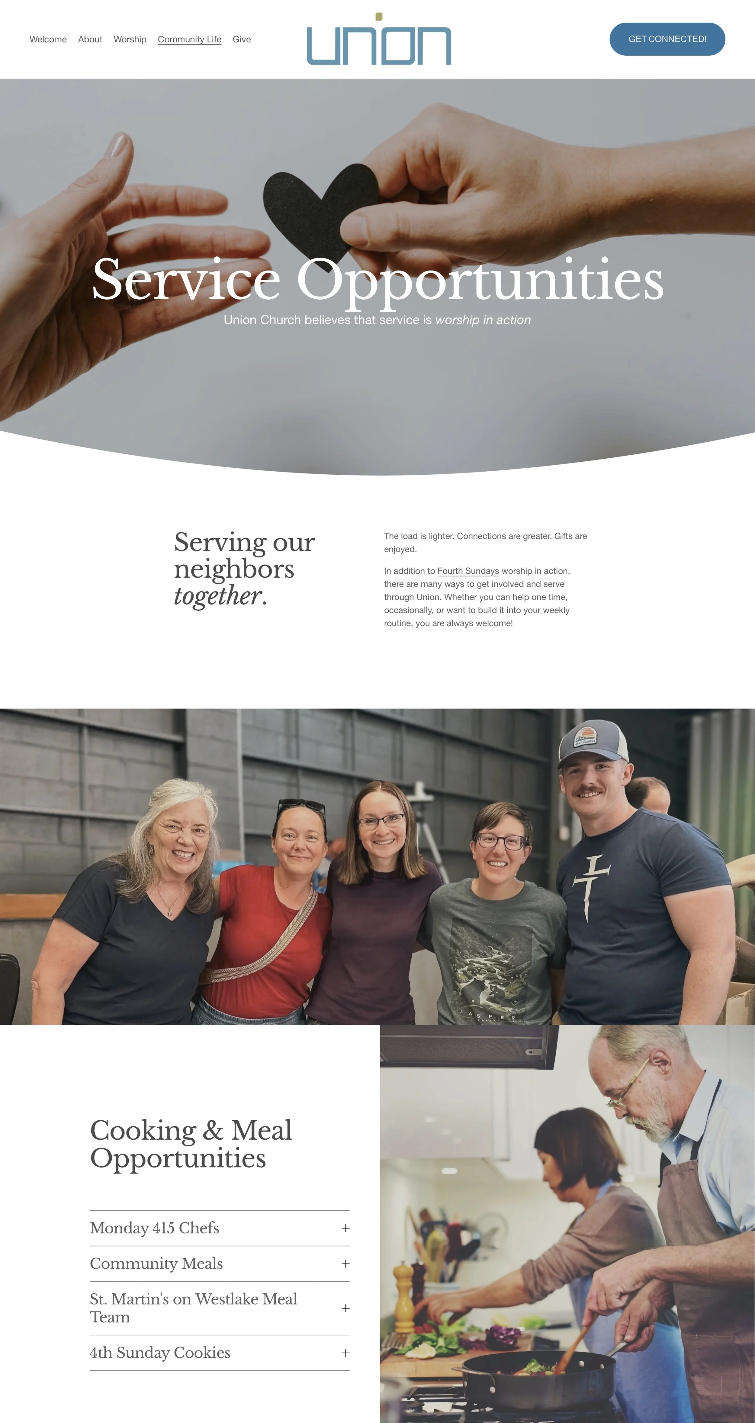 Service opportunities webpage helps people to get involved.