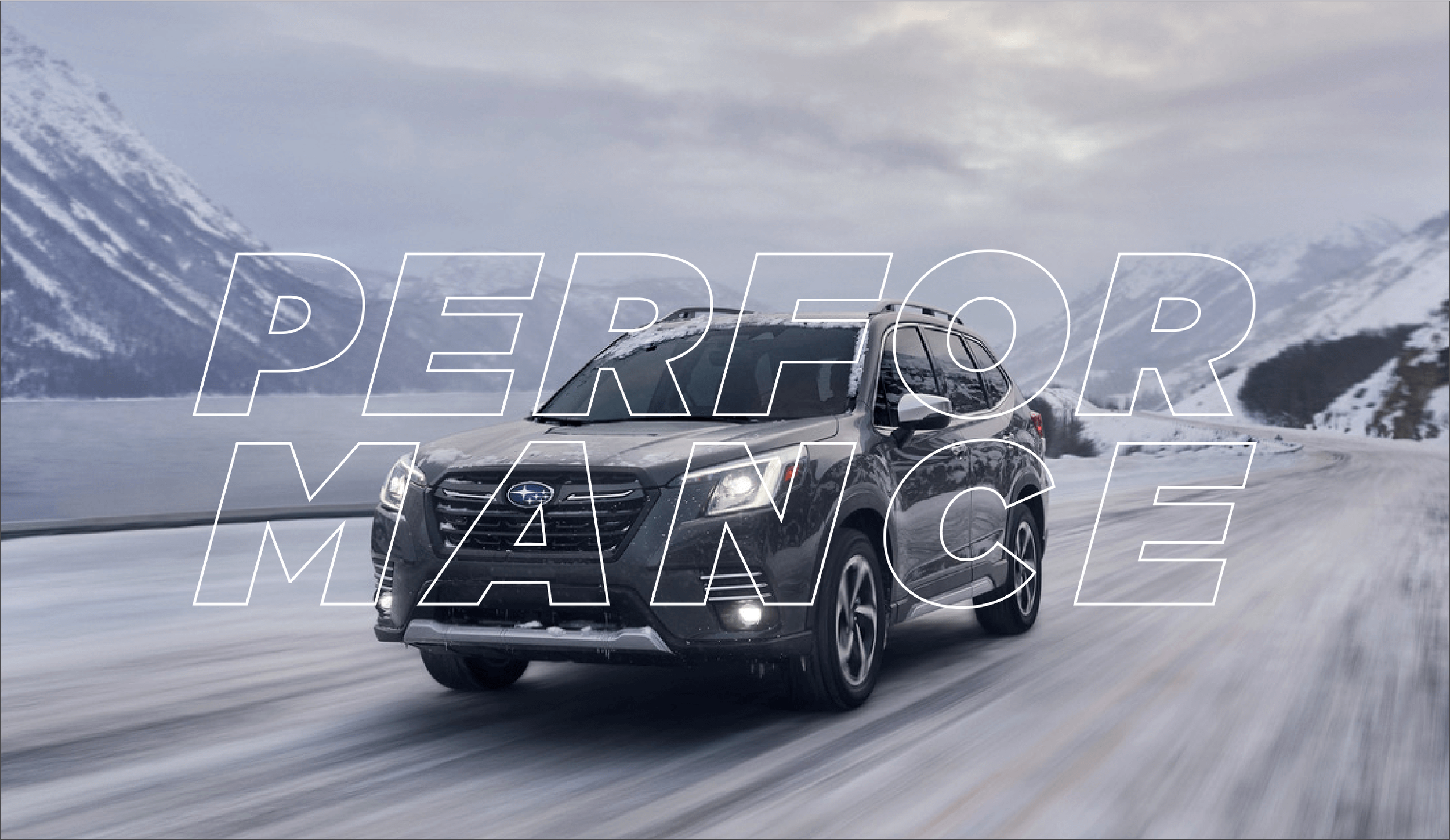 Subaru SUV driving in winter conditions.