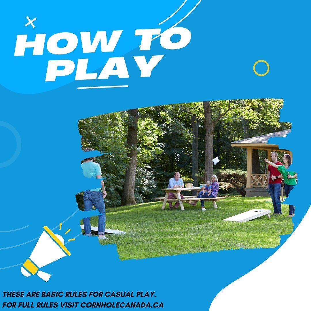 Want to play cornhole but don&rsquo;t know how? It&rsquo;s easy to learn for all ages! Check out this quick guide we made for the basic rules and gameplay and head over to cornholecanada.ca for the full rulebook! We hope to see you on Saturday 🎉