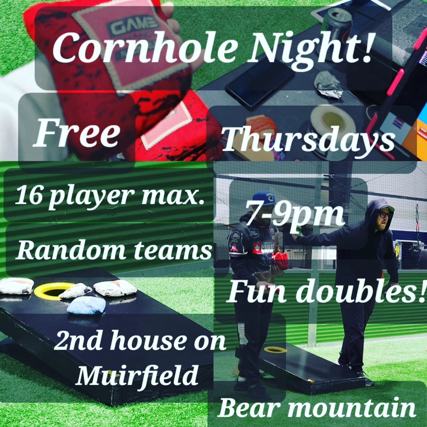 Thursday night cornhole. Come on out for some free fun!