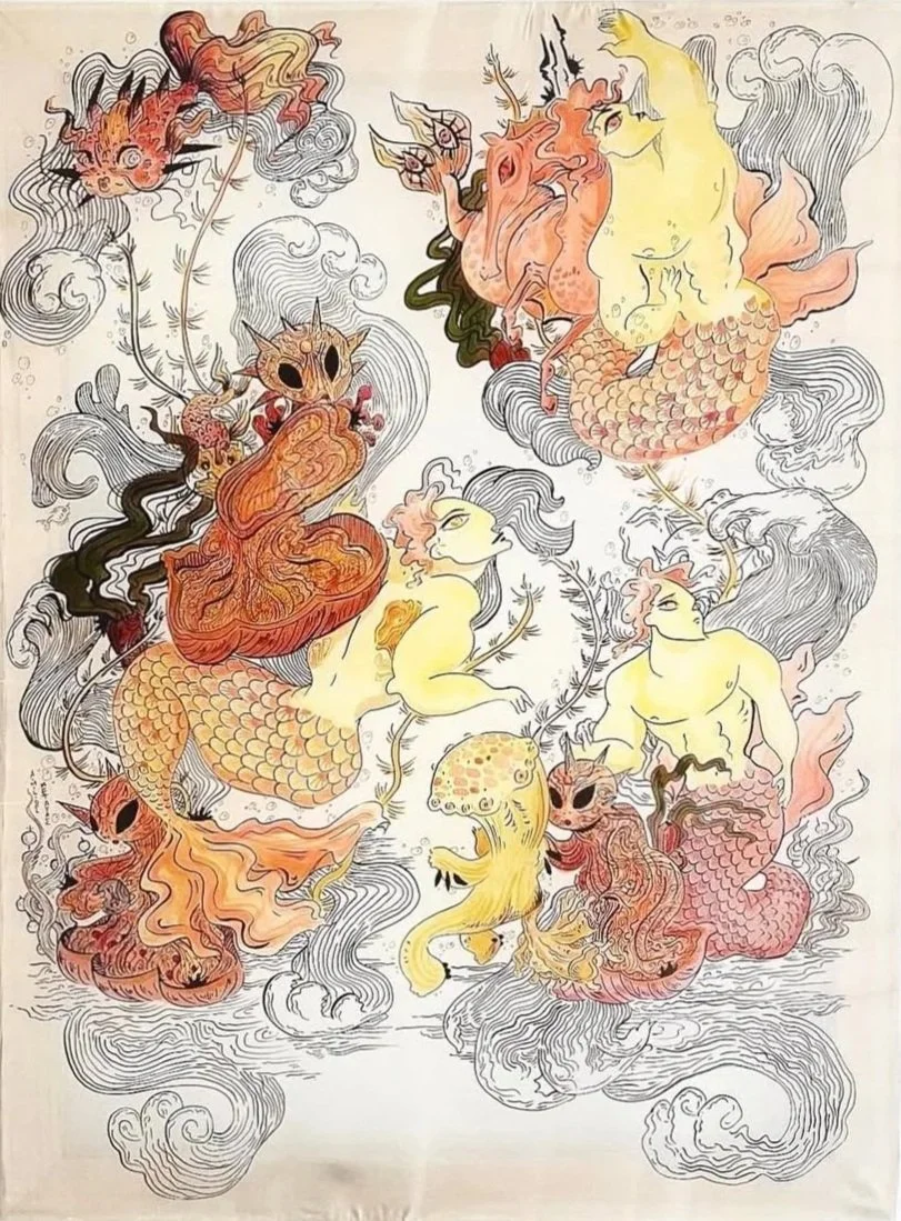 Neptune's Kingdom. Ink on silk, 2024.