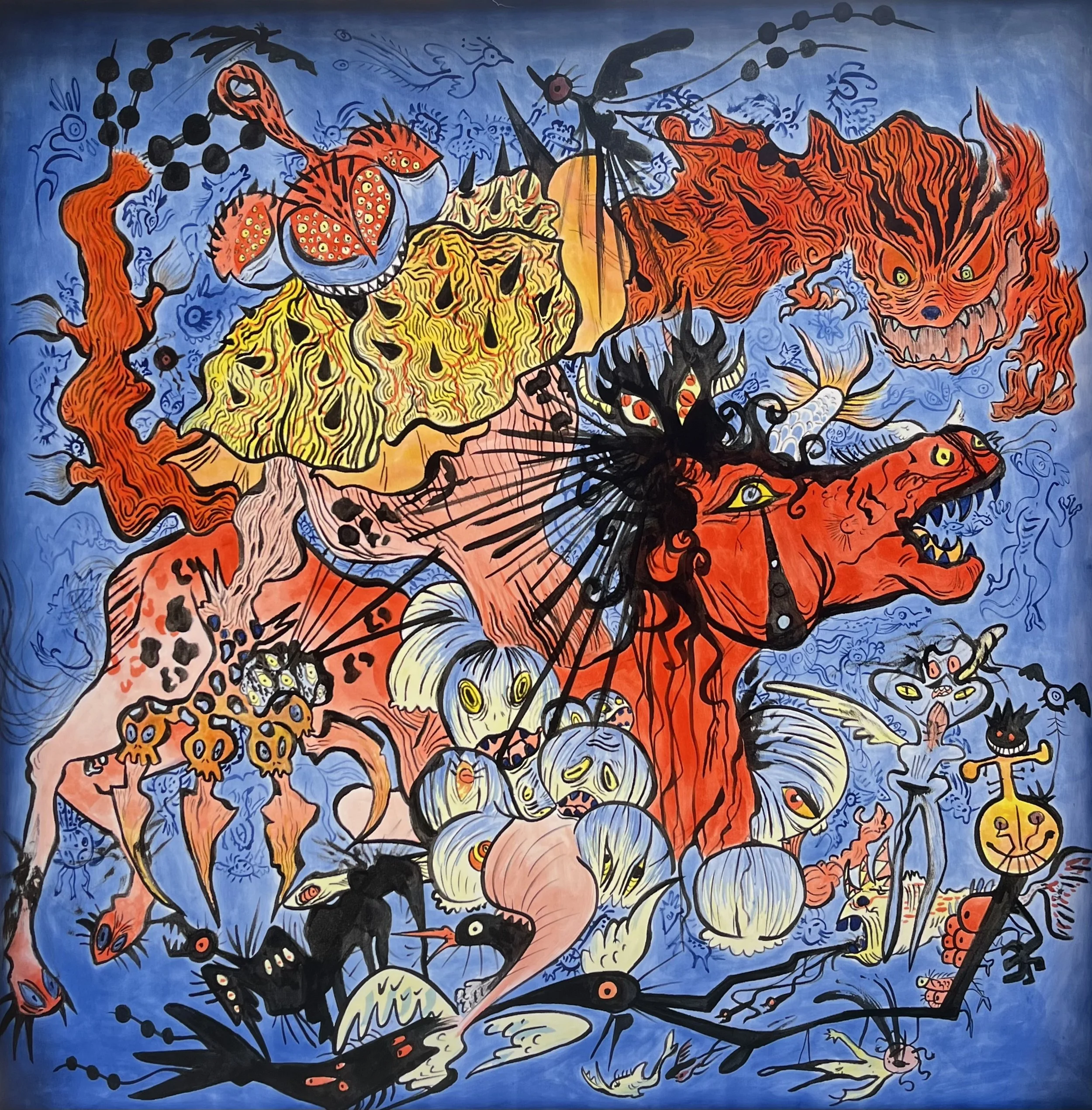 Horses. Ink on silk, 70x70cm, 2023.