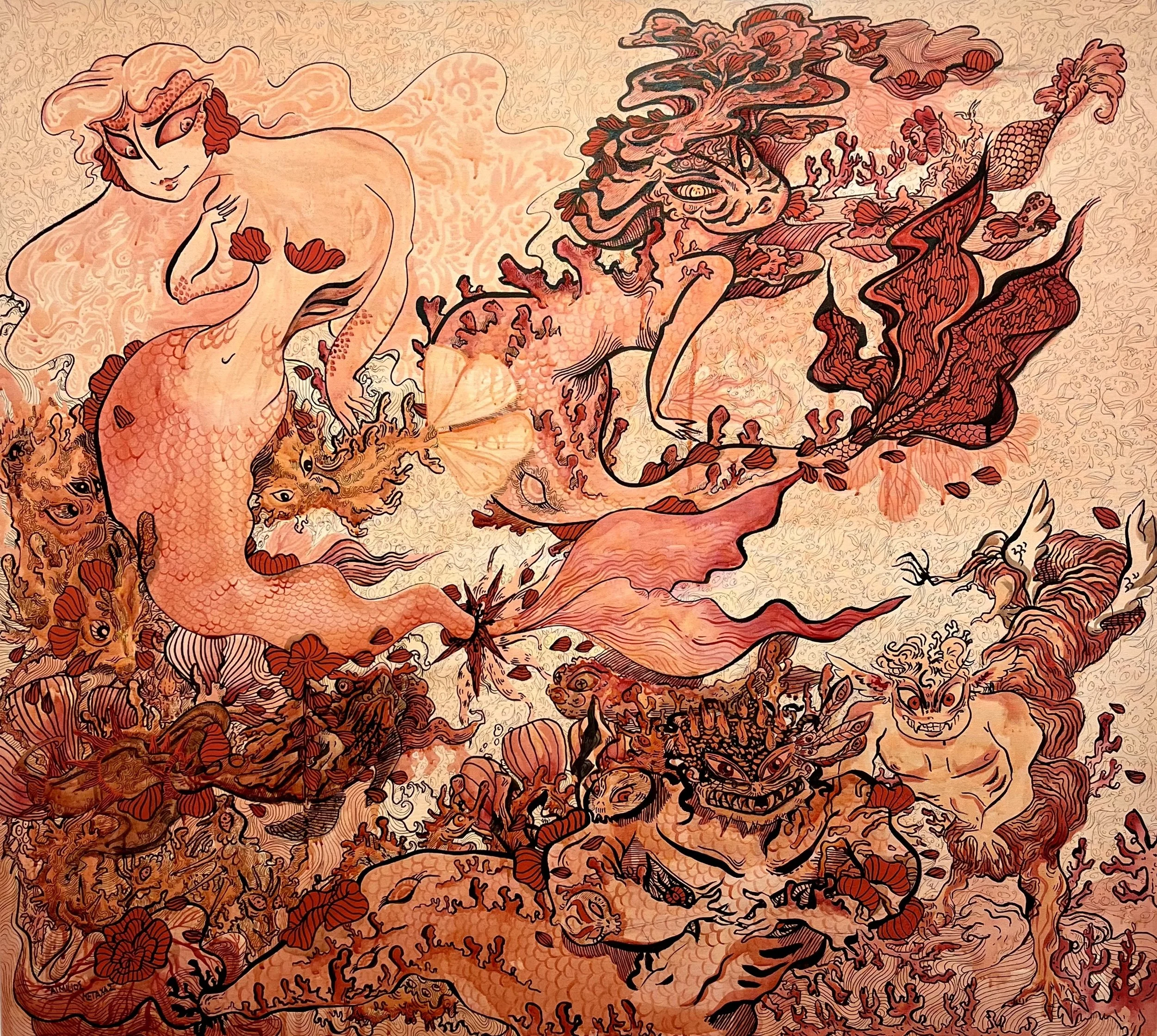 Nereids. Ink and gouache on canvas, 70x70cm, 22024.