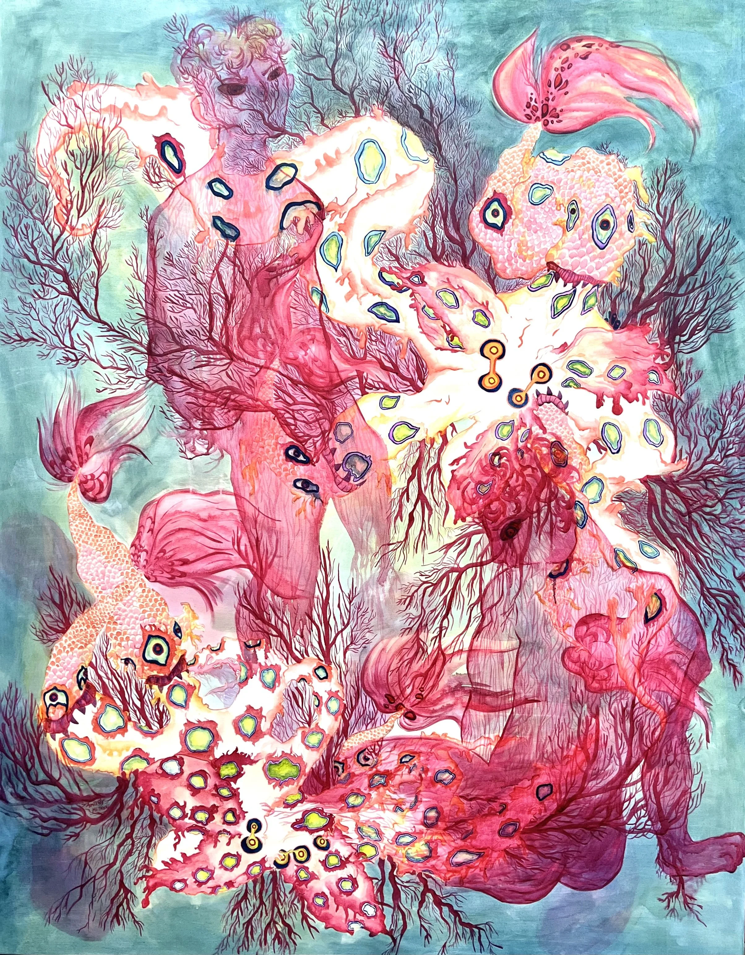 My blood, My thoughts. Ink on canvas, 150x190cm, 2023.