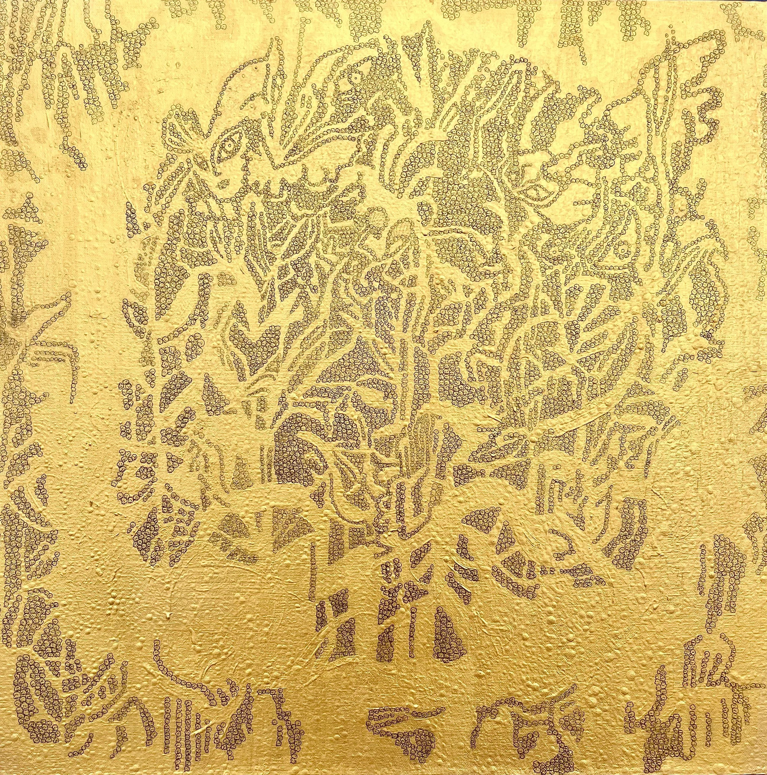 Gold (Chrysos). Ink and acrylic on canvas, 70x70cm, 2024.