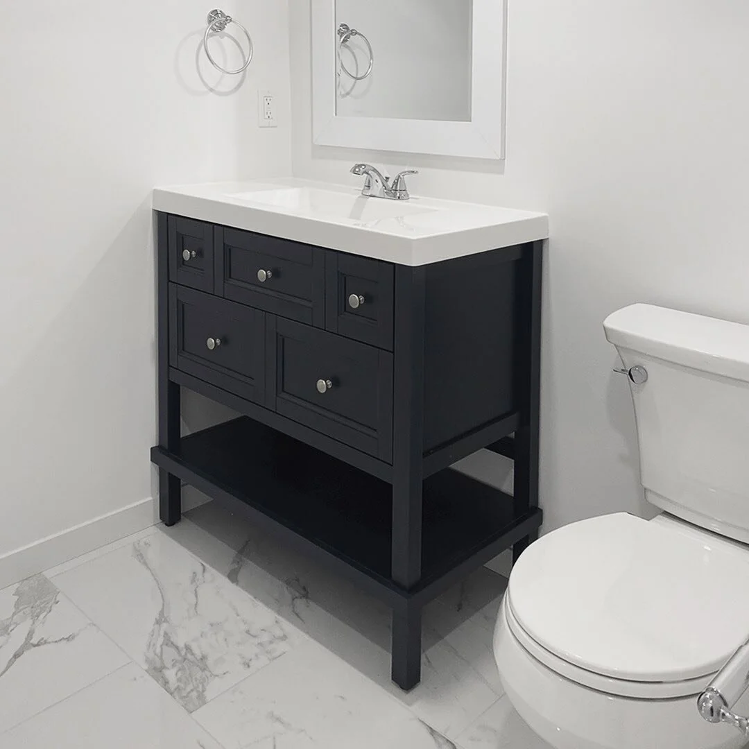 We&rsquo;ve been busy with basements and bathrooms! One of our latest projects is a this basement renovation complete with new walls, flooring, lighting, bathroom, and fixtures. Choosing a neutral or lightly-toned basement is a perfect base if you wa