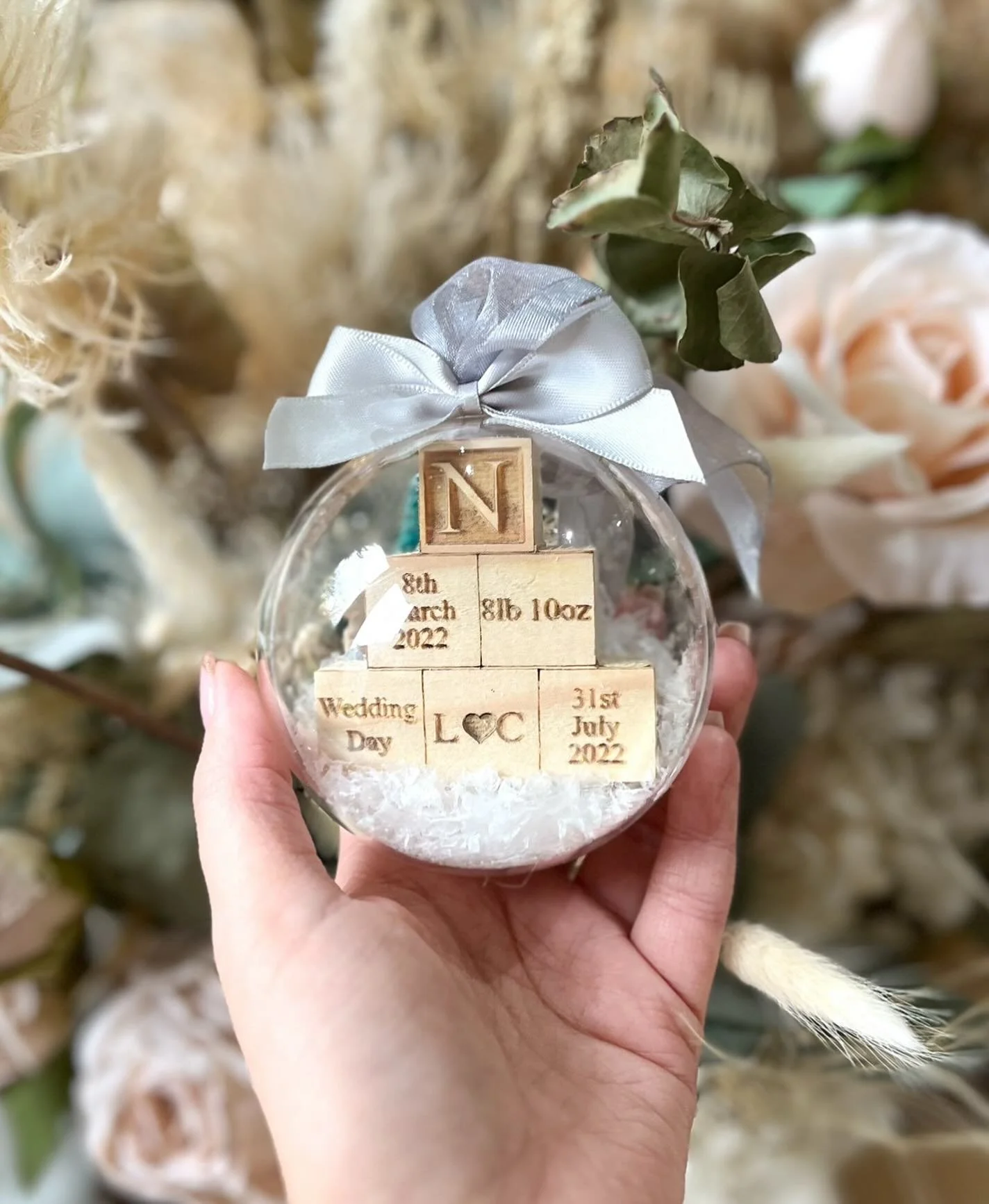 Our Christmas baubles don&rsquo;t have to be only engraved with baby details, they are perfect for special occasions, anniversaries, special memories

We can engrave them with anything you like! 

🔎 Stacker Blocks Bauble
🎀 Silver

#personalisedbaub