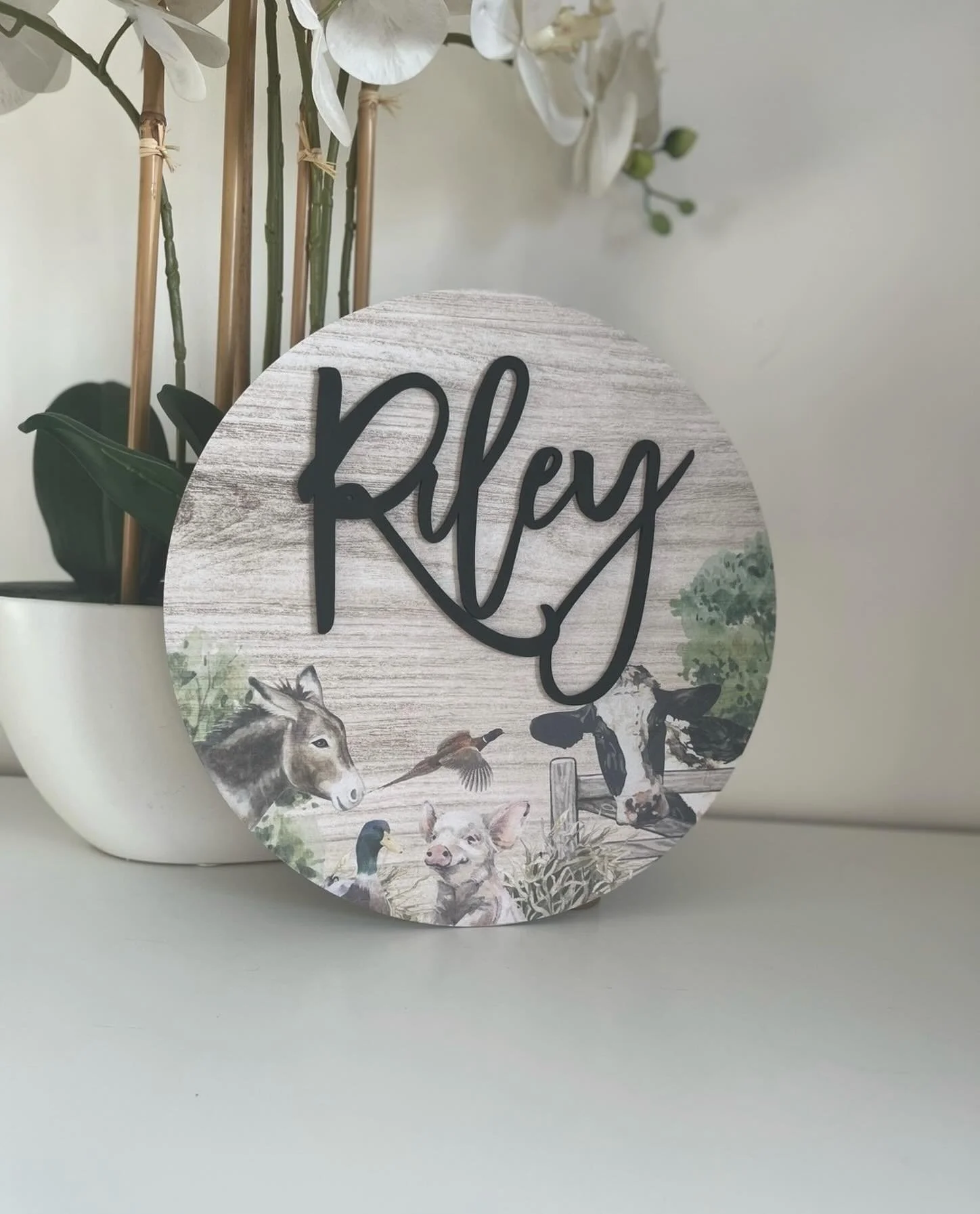 The farm theme will always remind me of @mrshinchhome and seeing her first nursery🥺 

🔎 Farm Animals Plaque
🎨 Black
📏 30cm 

#farmnursery #farmnurserydecor #personalisedgiftideas #personalisedsign #personalisednurserydecor