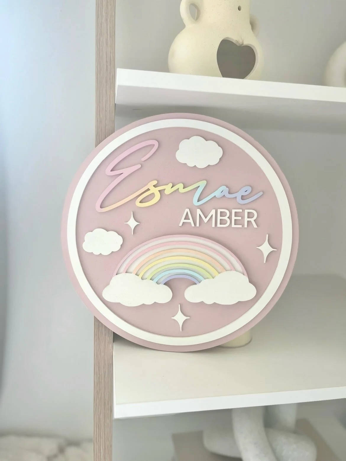Rainbows are my favourite🌈

🔎 Rainbow Plaque, Rainbow Stacker
🎨 Dusky Pink, Pastel Rainbow 
📏 30cm 

#rainbowbabygift #rainbownursery #rainbownurserydecor #rainbowbaby🌈 #newbabygift