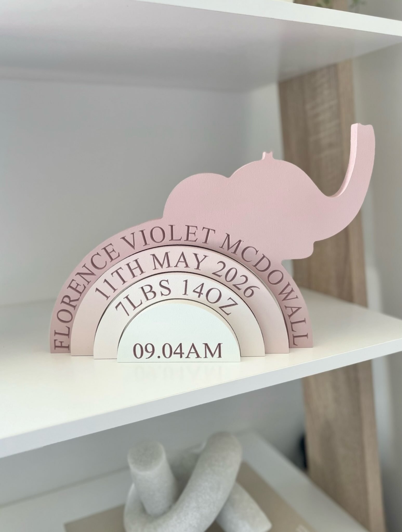 🎀🐘 

🔎 Elephant Stacker 
🎨 Dusky Pink Combo (Mulberry Pink Engraving)

#pinkelephant #pinksafari #girlsafari #safarinursery #babykeepsake