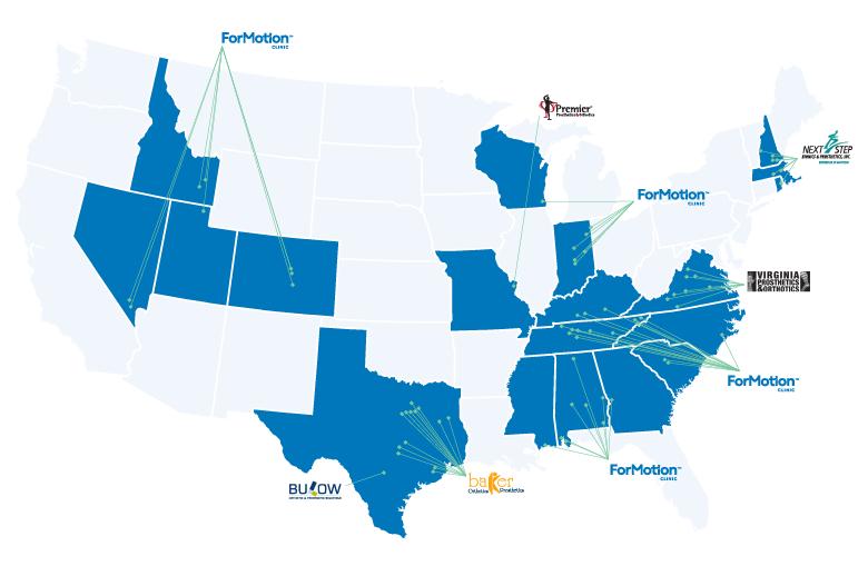 Map of ForMotion Clinics in the U.S.
