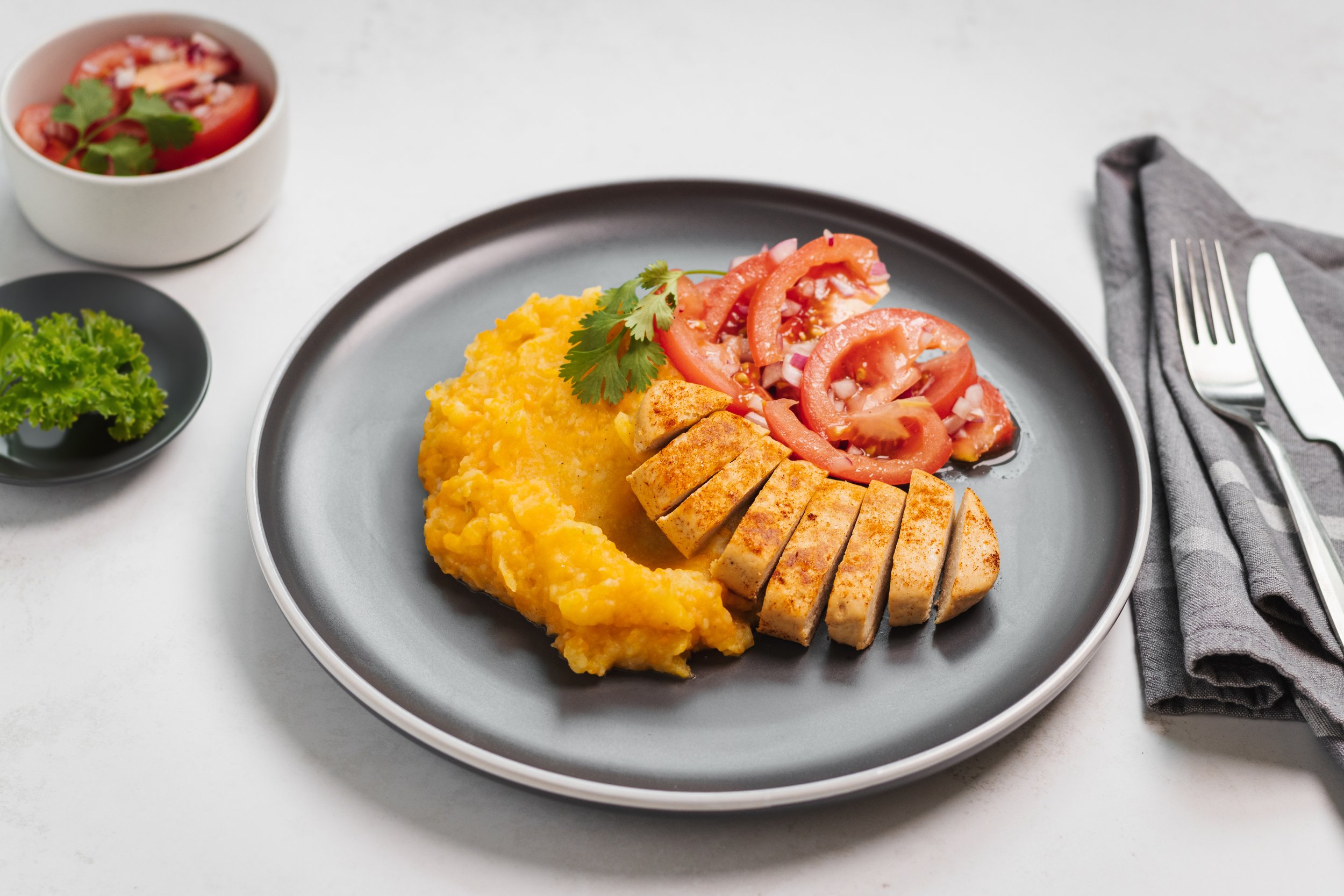 Mati's Tender Fillets Without Chicken with a potato-carrot puree