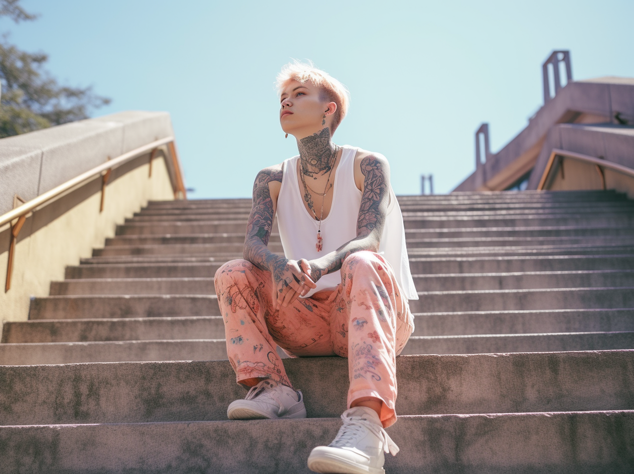 tknj_a_tattooed_japanese_man_on_steps_on_a_sunny_day_in_the_sty_8d875c07-8e95-41da-a5e7-5569cd9b1772.png