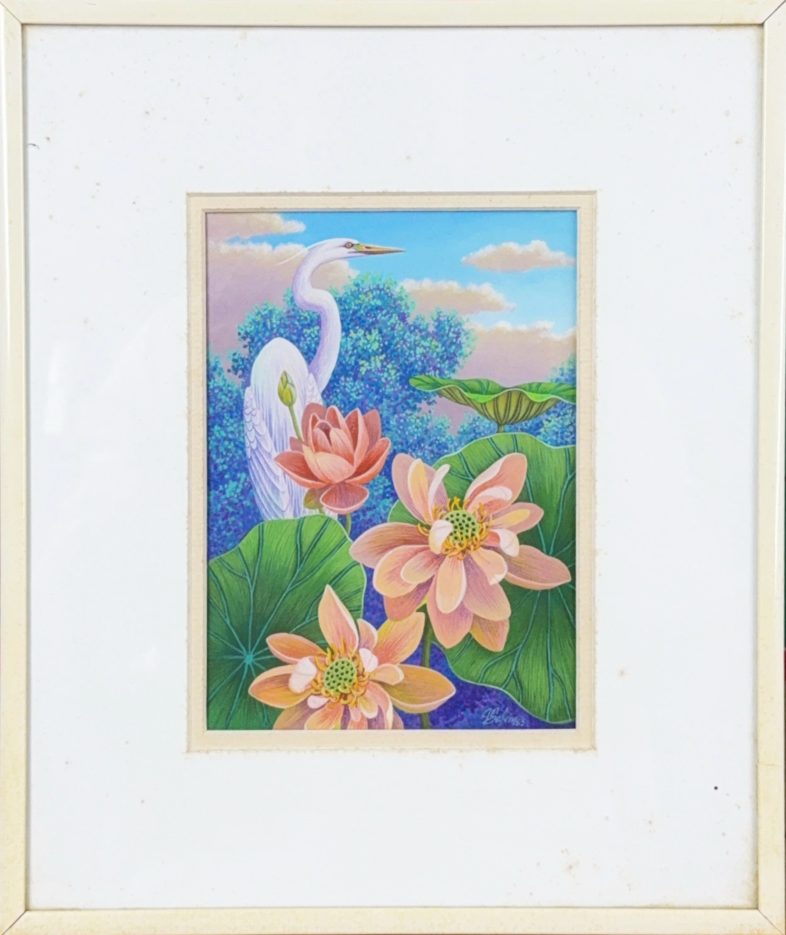 Egret with Water Lilies by Jim Salem
Acrylic on Paper, 7" x  5" - $425