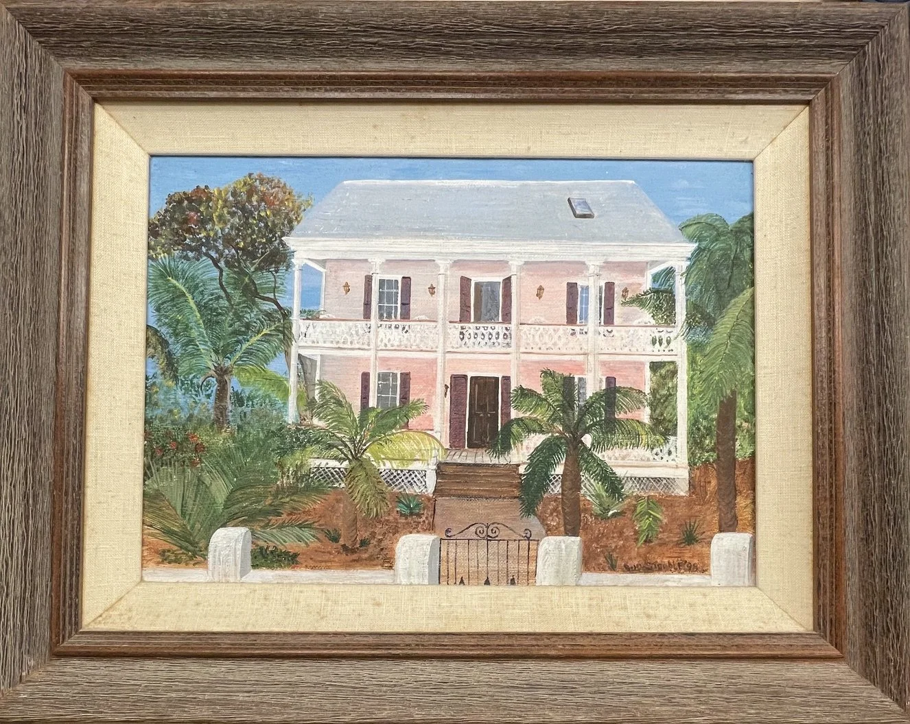 Pink Conch House, Artist Unknown.  Original Oil 9.5"x 13.5" ~ $475
