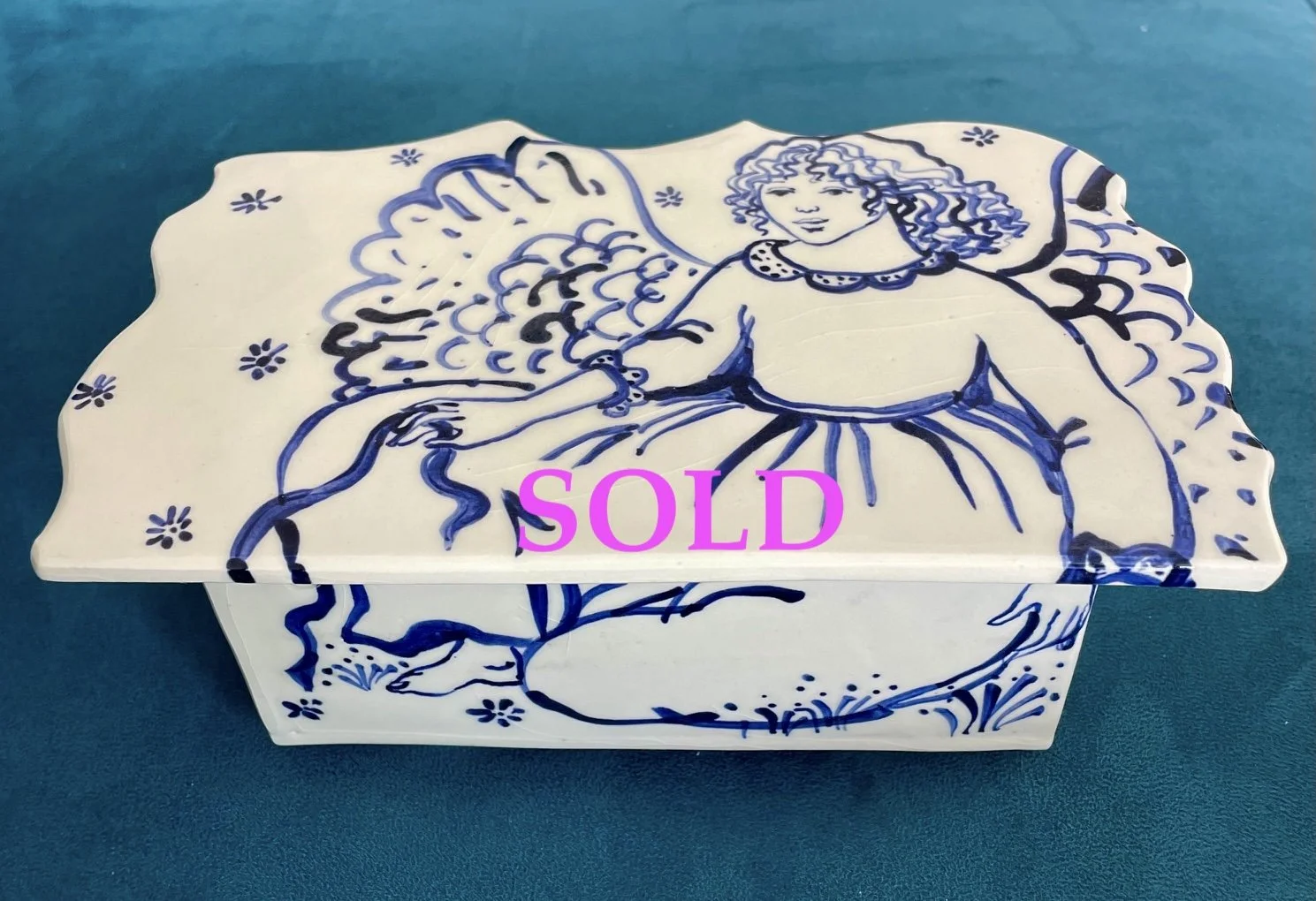 Angel in the Garden '88 by Suzie DePoo (Zuzek) Hand Painted Ceramic Box ~ $385 - SOLD