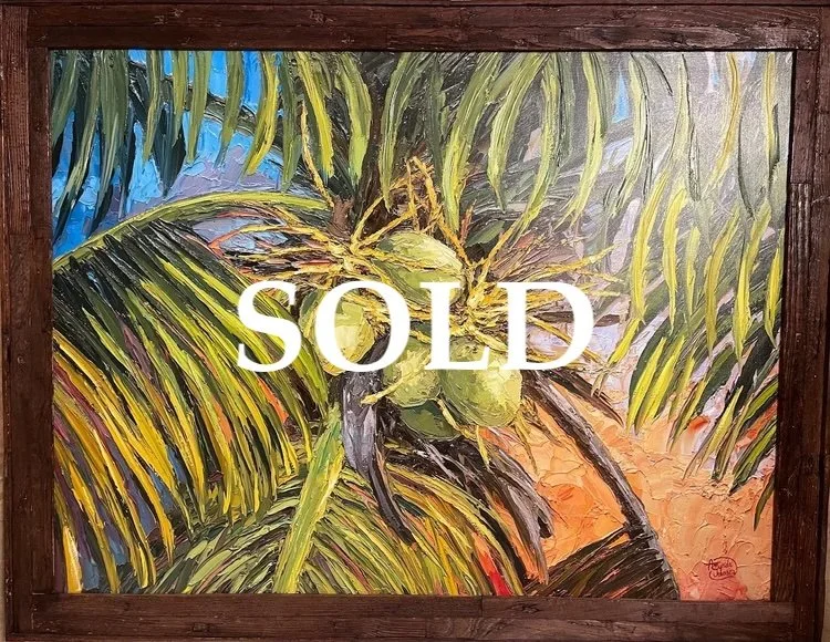 Evening Light Coconuts Embellished Gicleé by Amanda Johnson.  ***SOLD***