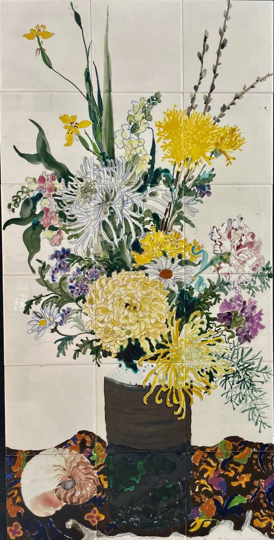 Key West Floral '74 by Suzie DePoo (Zuzek).  Original Painted Tiles, 19"x 37" ~ $16,500