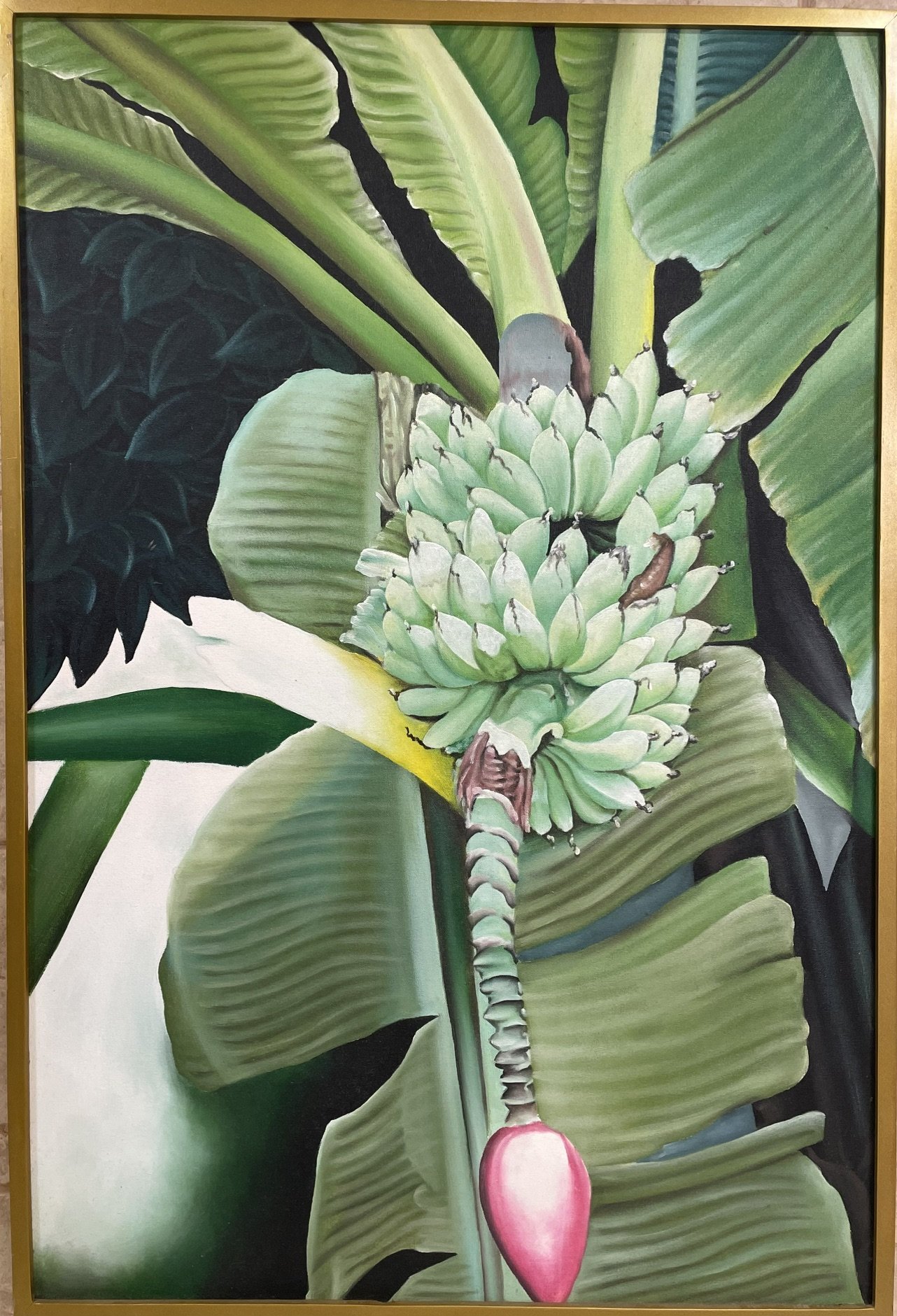 Banana Tree, Artist Unknown.  Original Oil, 
31"x 47" ~ $850