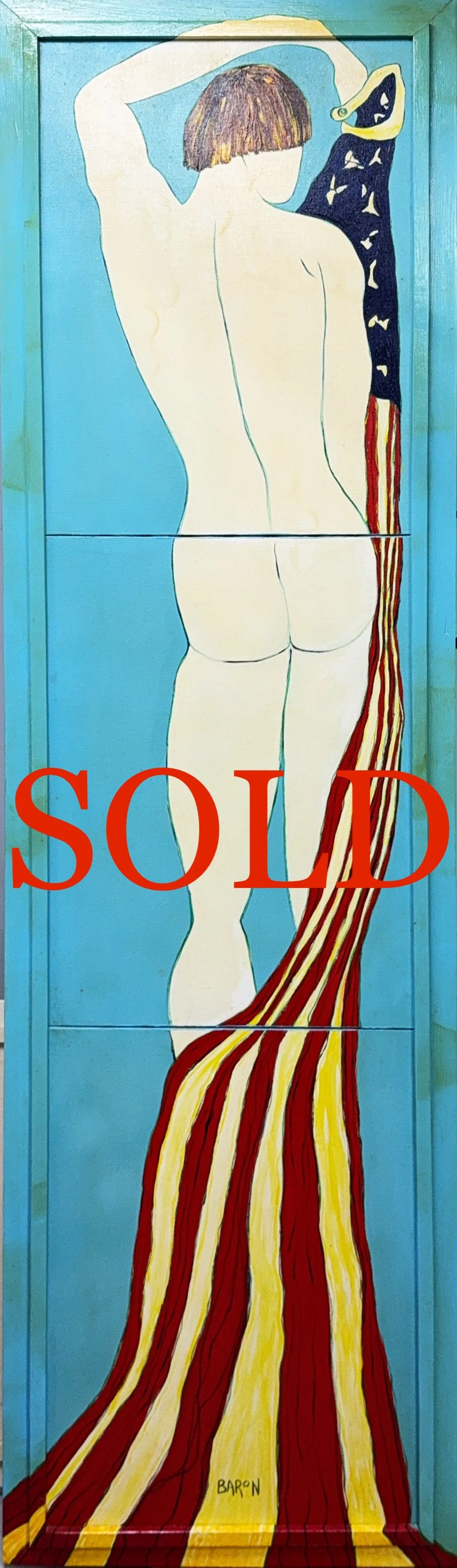 Nude Male with Flag by Jack Baron, 1983
Acrylic on Canvas, 72" x 18" - $1,200   -SOLD-