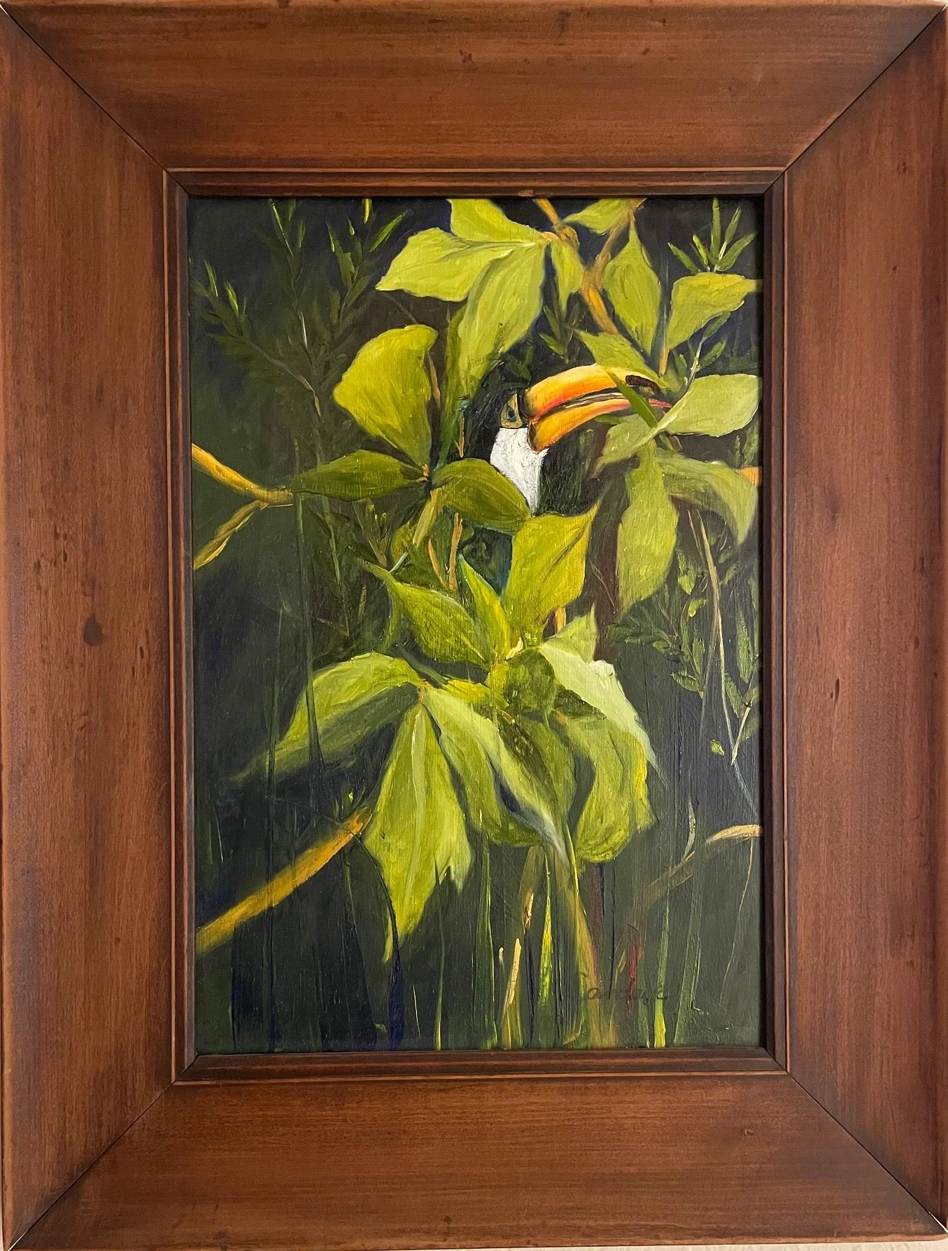 A Bird in the Bush Framed Original Oil Painting  by Candace, 15.5"x 20" ~  $125