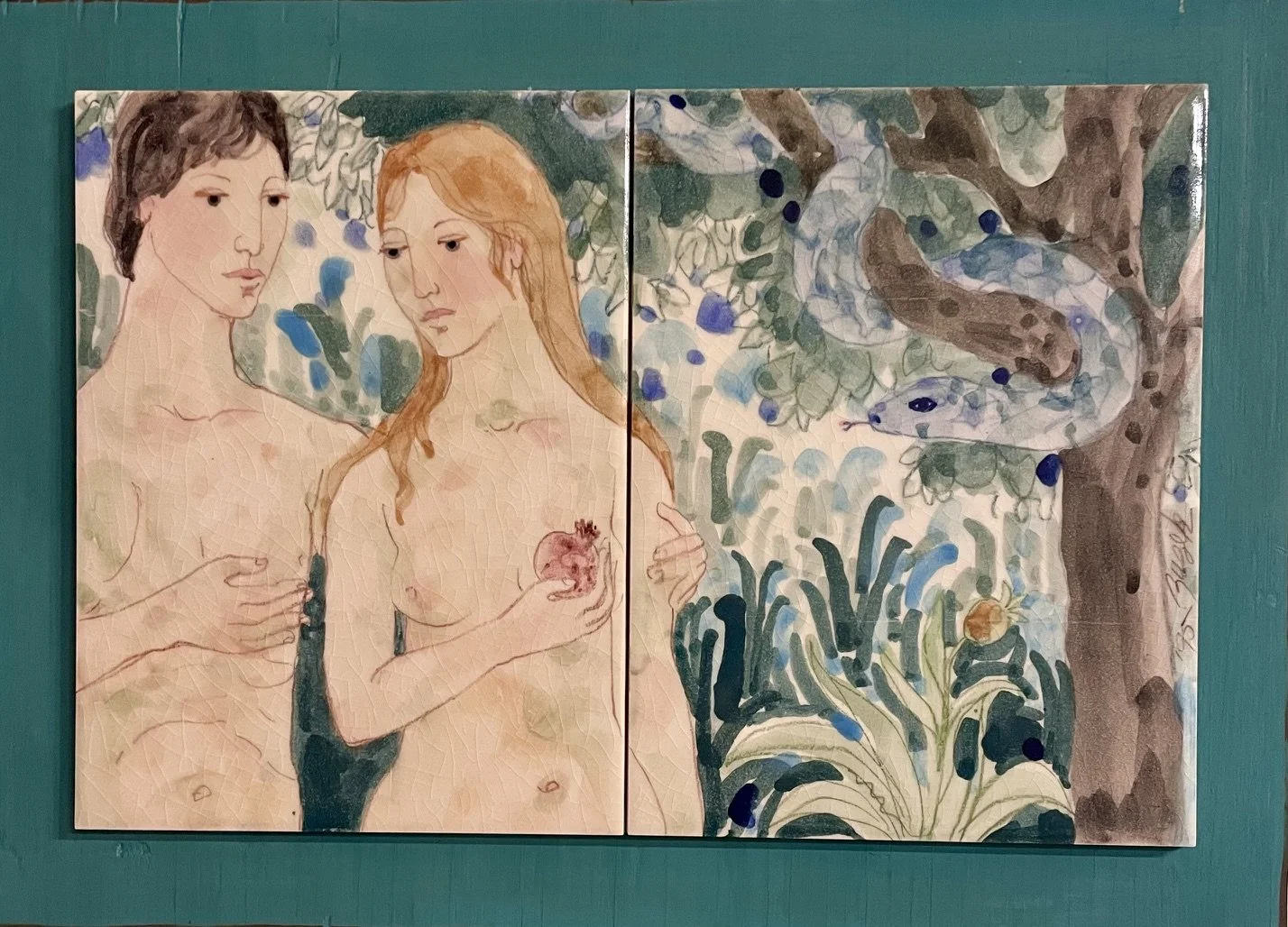 Adam & Eve by Suzie DePoo (Zuzek). Original Painted Tiles, 8"x 12" - 10"x 14" ~ $3,500