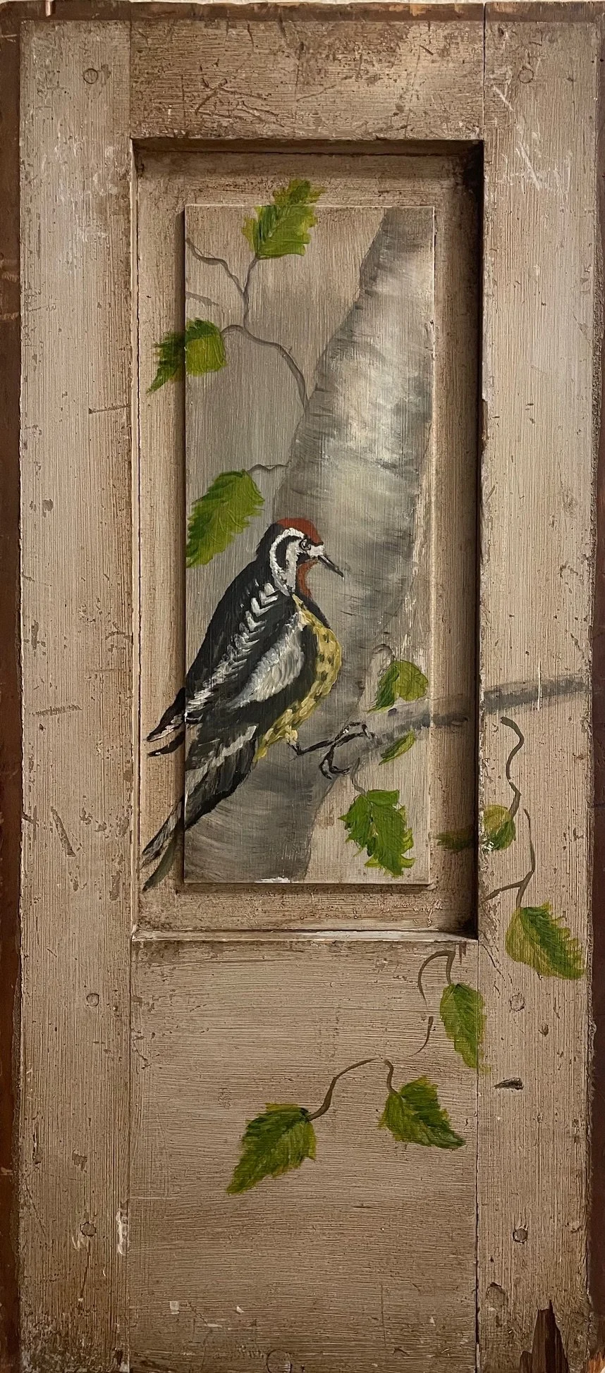 Yellow Bellied Sap Sucker Painting, Artist Unknown.  11.5"x 25.5" ~ $145