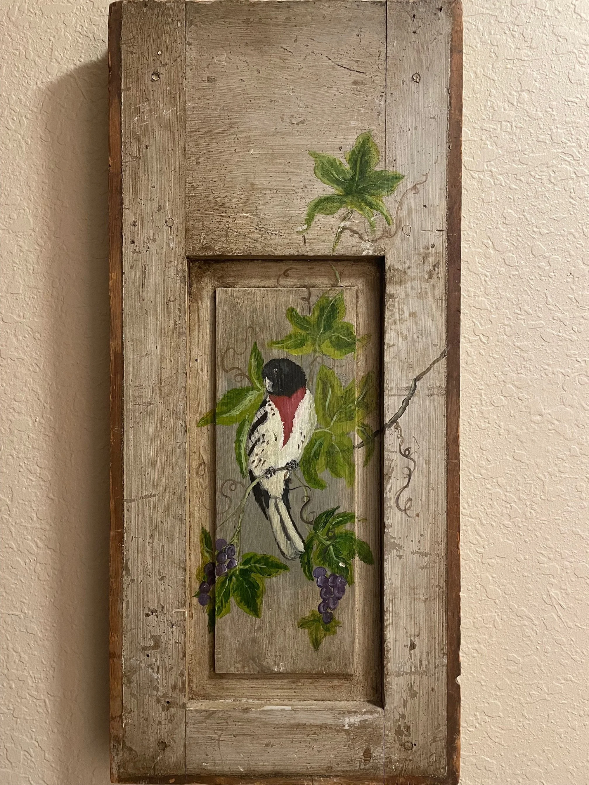 Rose Breasted Grosbeak Painting, Artist Unknown.  11.5"x 25.5" ~ $145
