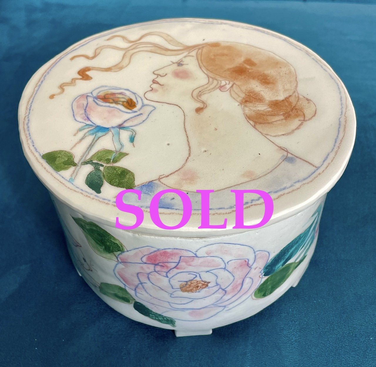 SOLD  Smell the Roses '82 by Suzie DePoo (Zuzek).  Hand Painted Ceramic Box $382