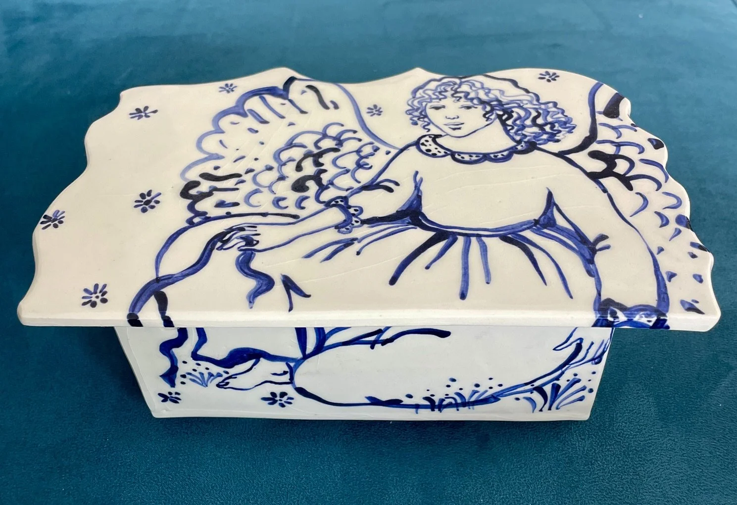Angel in the Garden '88 by Suzie DePoo (Zuzek) Hand Painted Ceramic Box ~ $385