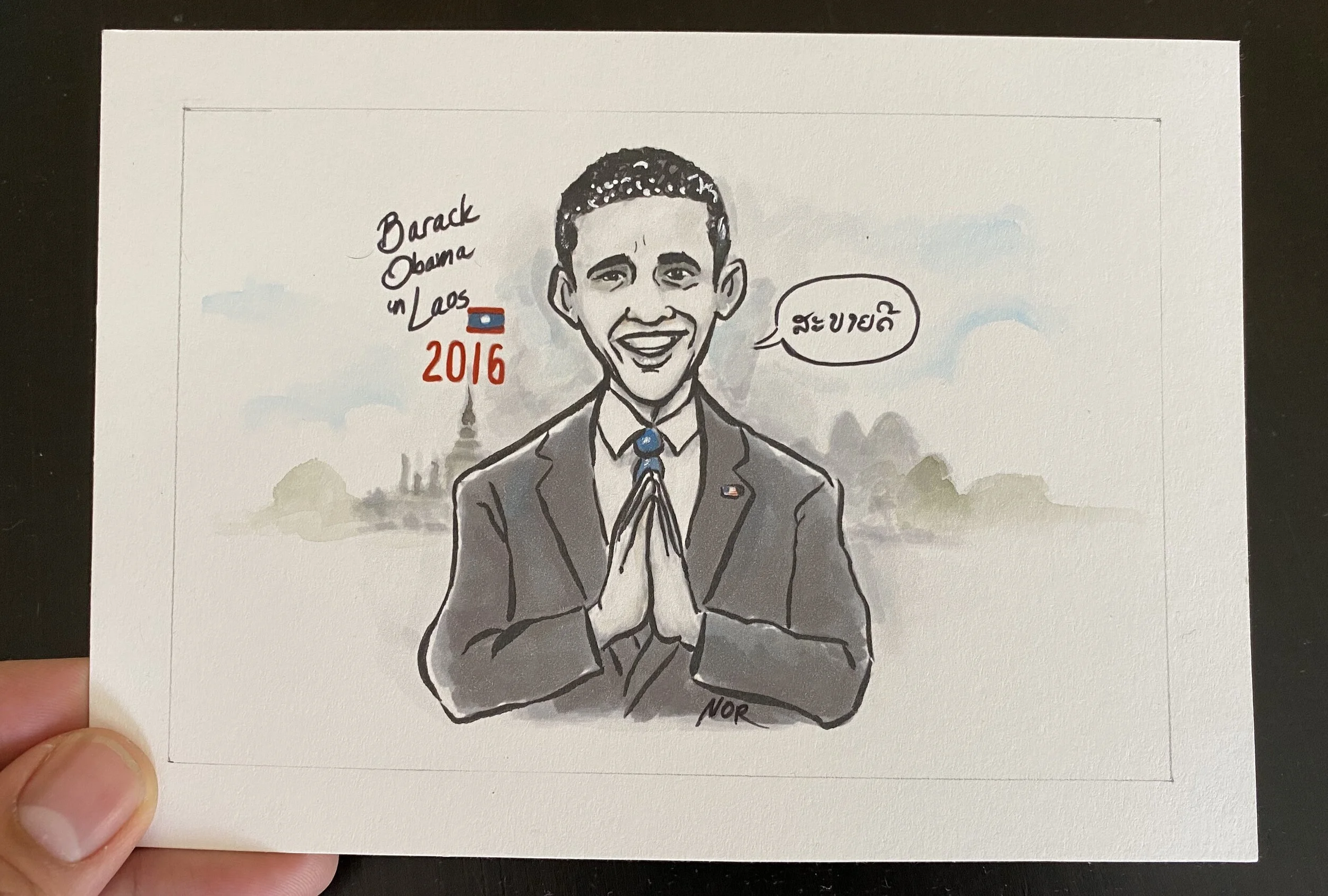 “Sabaidee” Watercolor & Ink 4in x 6in. © August 18, 2016 by Nor Sanavongsay